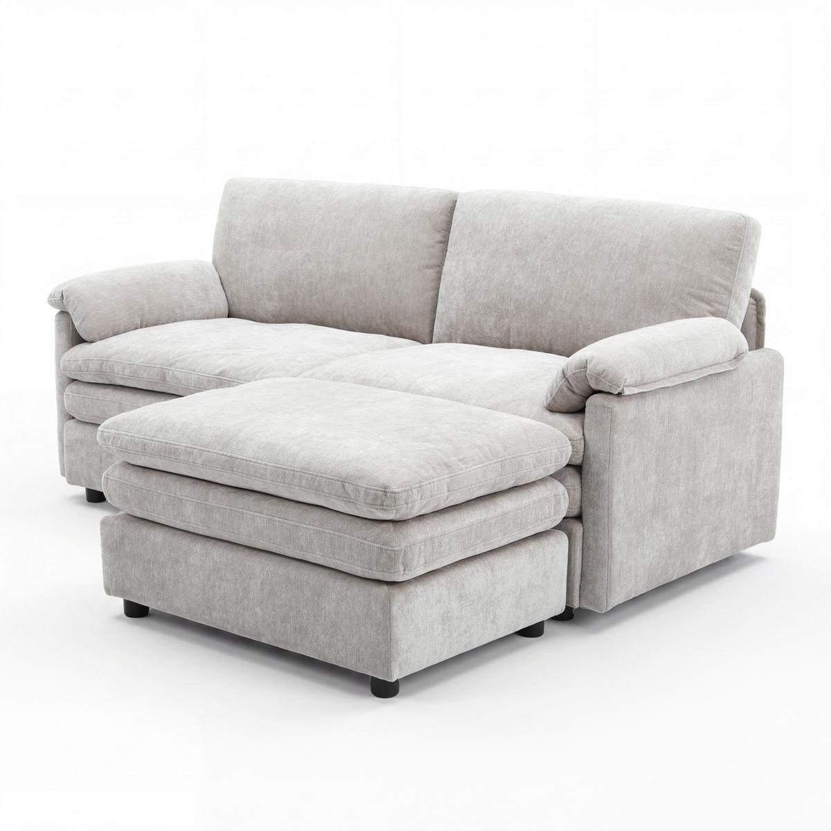 Wohnlandschaft Alessia Chenille Grau - Schwarz/Grau, MODERN, Holz/Kunststoff (188/137cm) - Bessagi Home