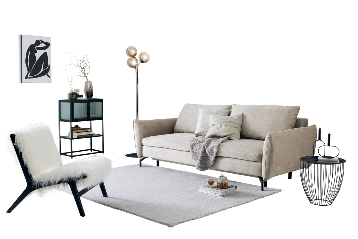 Zofa Mido, Bež, Ležišče - črna/bež, Moderno, kovina/tekstil (224/89/109cm) - Mömax