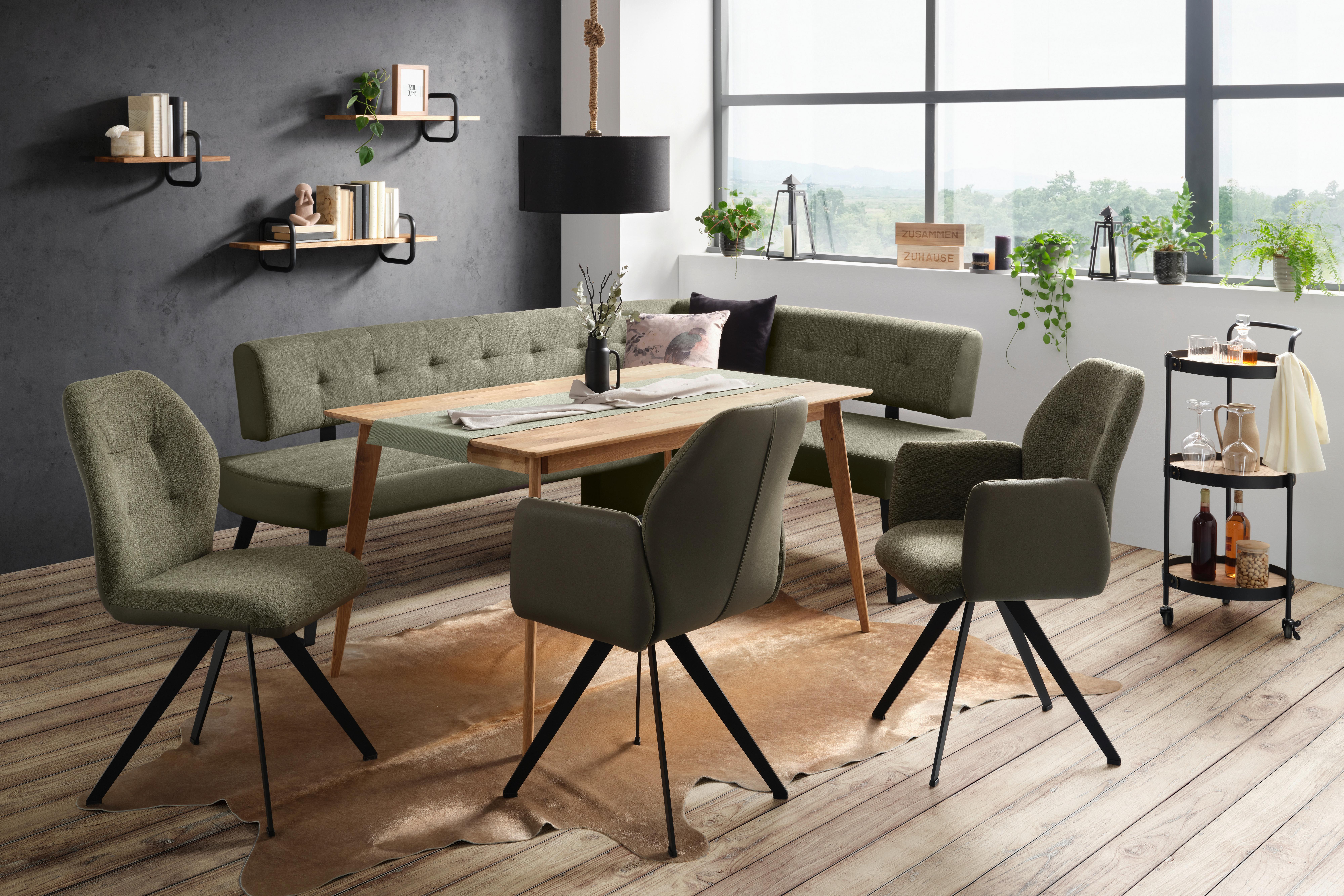 Eckbank in Grün ca. 220x170cm - Dunkelgrau/Schwarz, MODERN, Textil/Metall (220/170cm) - Premium Living