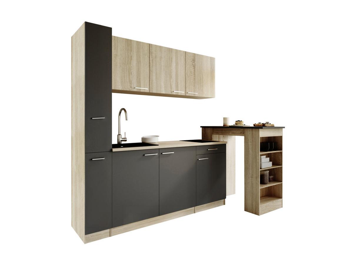Küchenblock Ingrid m. Gerät Grau - Eichefarben/Alufarben, Design, Holzwerkstoff/Kunststoff (180cm) - Respekta