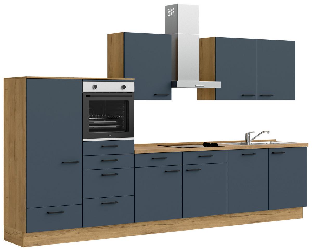 Küchenblock Easytouch Low m. Geräten Dunkelblau - Eichefarben/Schwarz, MODERN, Holzwerkstoff/Metall (360cm) - Nobilia