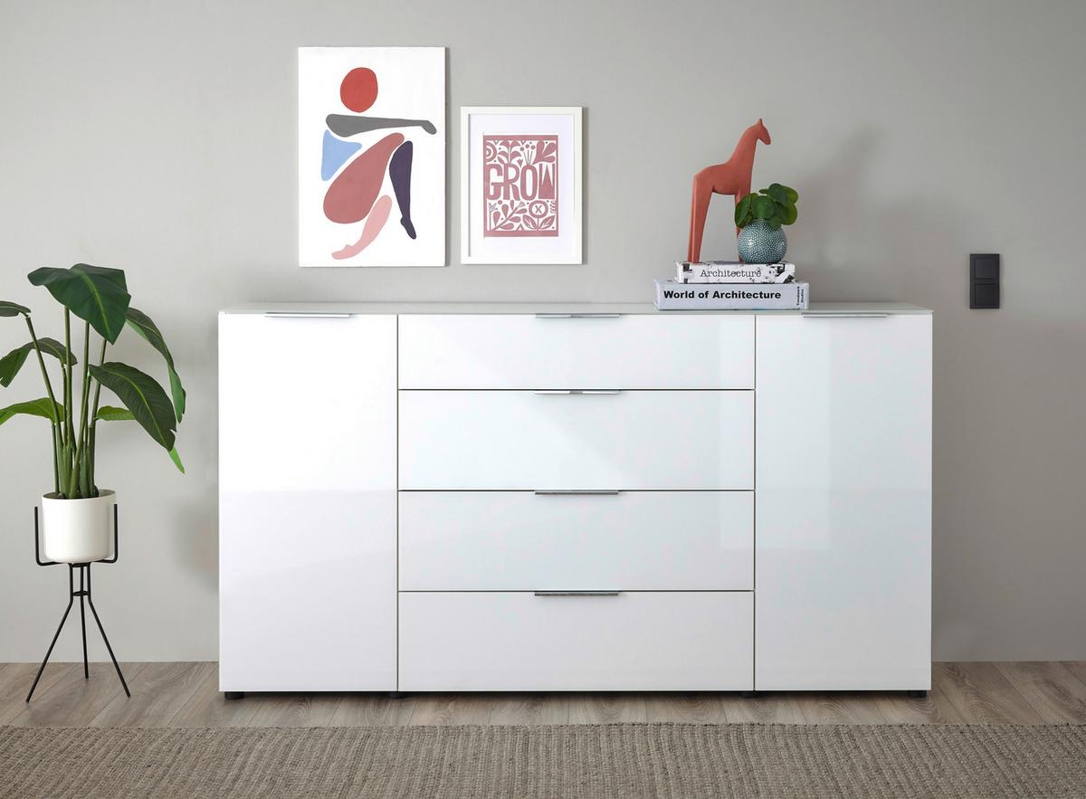 Sideboard Siena Weiss - Chromfarben/Weiss, Modern, Glas/Holzwerkstoff (180/99/40cm) - Mömax