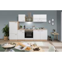 Küchenblock Merle mit Geräten ca. 270 cm Weiß - Edelstahlfarben/Eichefarben, Basics, Holzwerkstoff/Metall (270cm) - Respekta