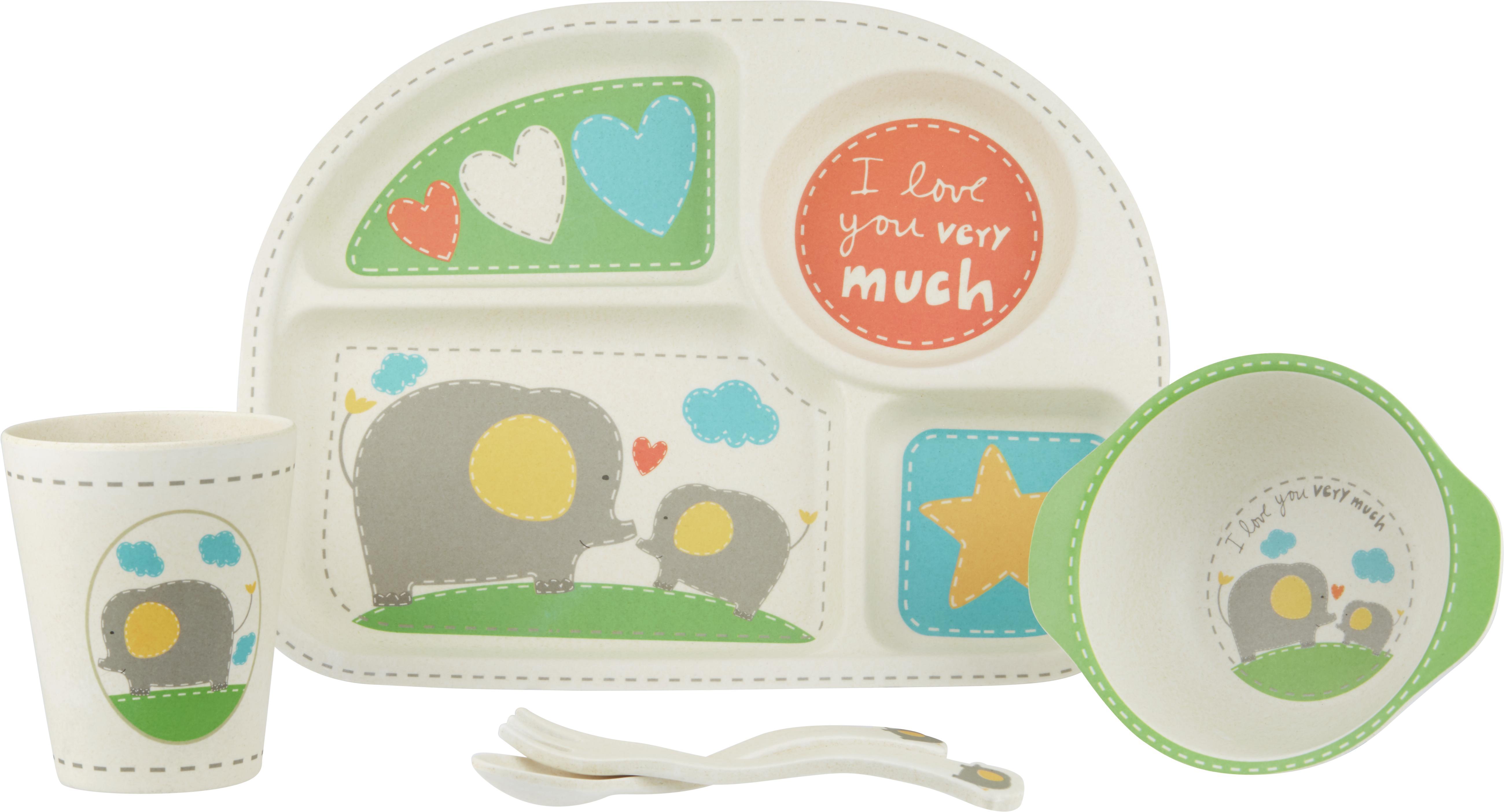 Kinderegeschirrset Elefant, 5-teilig - Multicolor/Naturfarben, Naturmaterialien/Holzwerkstoff (27/2cm) - Zandiara