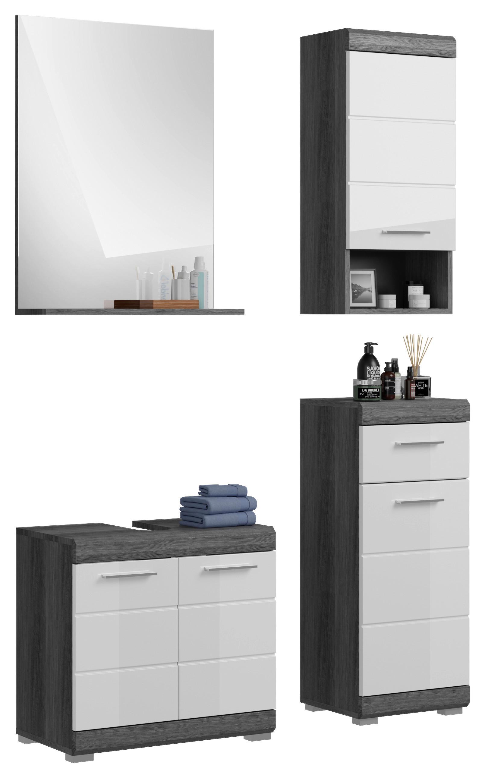 Badezimmer Scout 4-tlg. ca. 97 cm Anthrazit/Weiß - Chromfarben/Weiß Hochglanz, MODERN, Holzwerkstoff/Kunststoff (97cm) - MID.YOU