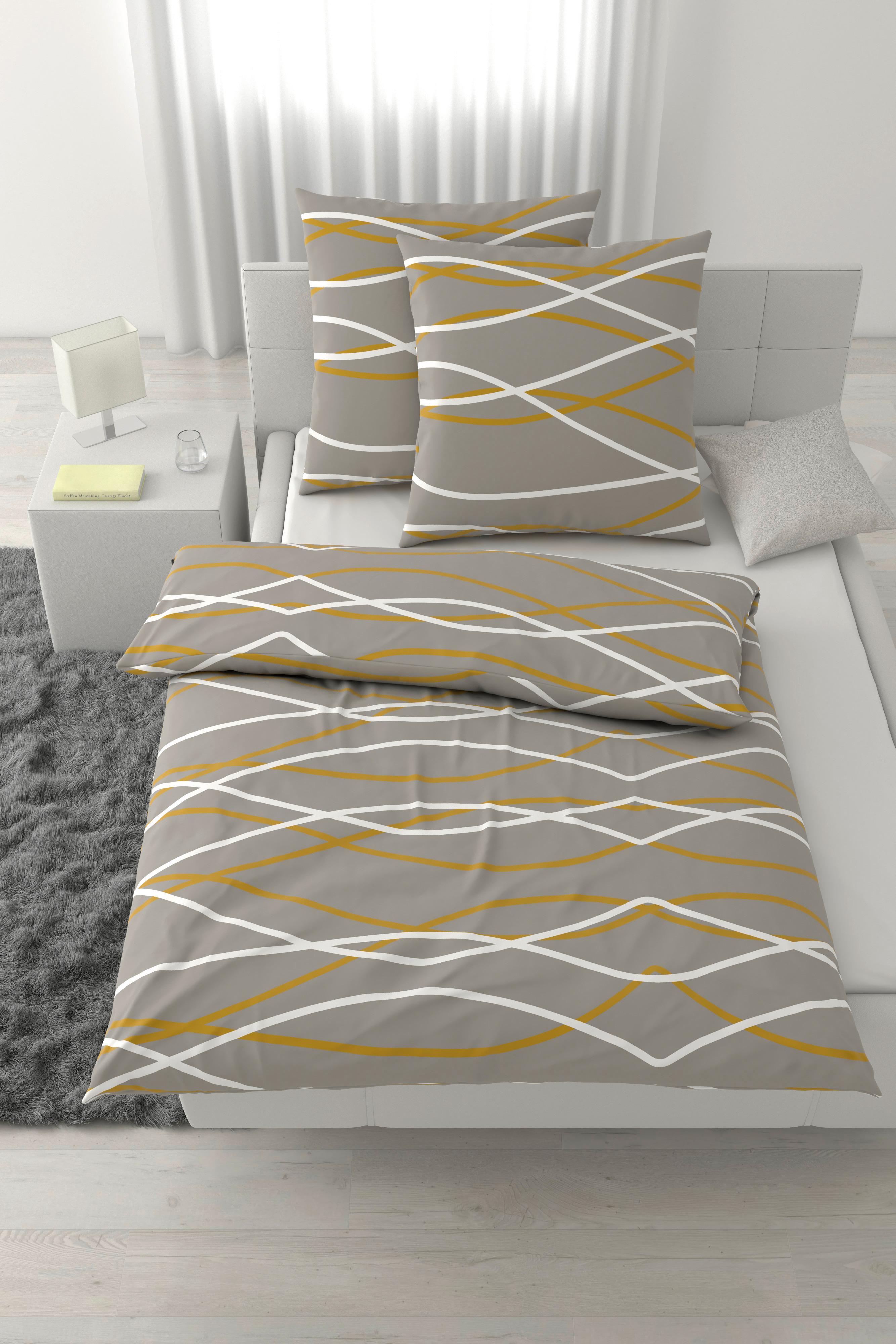 Bettwäsche Welle XL Goldfarben/Grau ca. 200x200cm - Goldfarben/Grau, MODERN, Textil (200/200cm) - Mömax