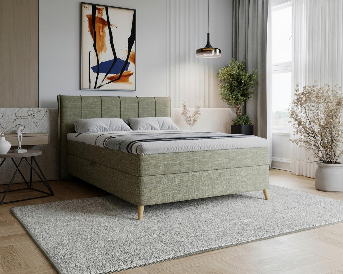 Boxbett Veloria Grün ca. 140x2000cm - Schwarz/Grün, KONVENTIONELL, Textil/Metall (140/200cm) - Based