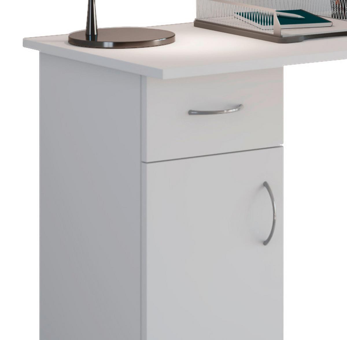 Kotna Pisalna Miza Linzia, Bela - barve nerjavečega jekla/bela, Konvencionalno, umetna masa/leseni material (77/118/76cm) - MID.YOU