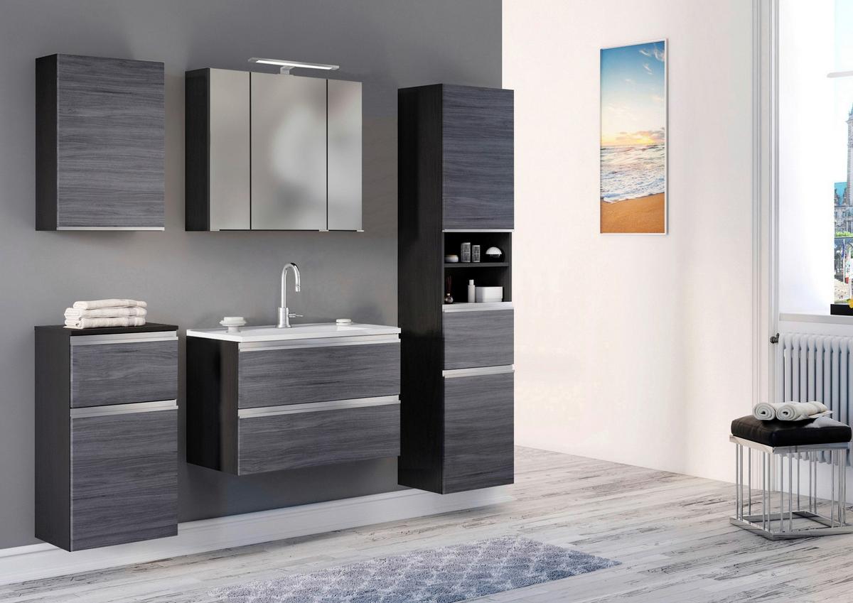 Spiegelschrank Arezzo mit LED 3-türig ca. 80x64 cm Grau - Alufarben, Basics, Glas/Holzwerkstoff (80/64/20cm) - Held