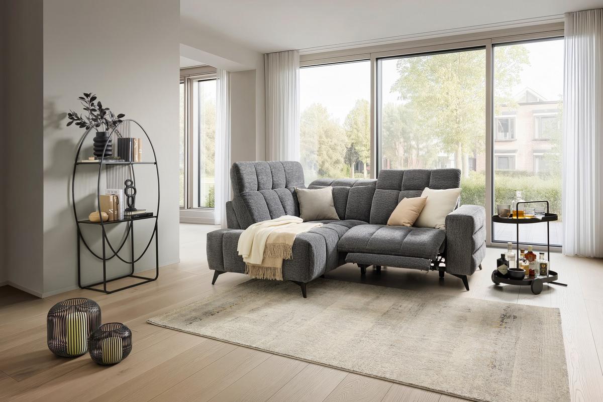 Wohnlandschaft Paris Dunkelgrau ca. 215x85x182cm - Dunkelgrau/Schwarz, KONVENTIONELL, Holz/Textil (215/85/182cm) - Mömax