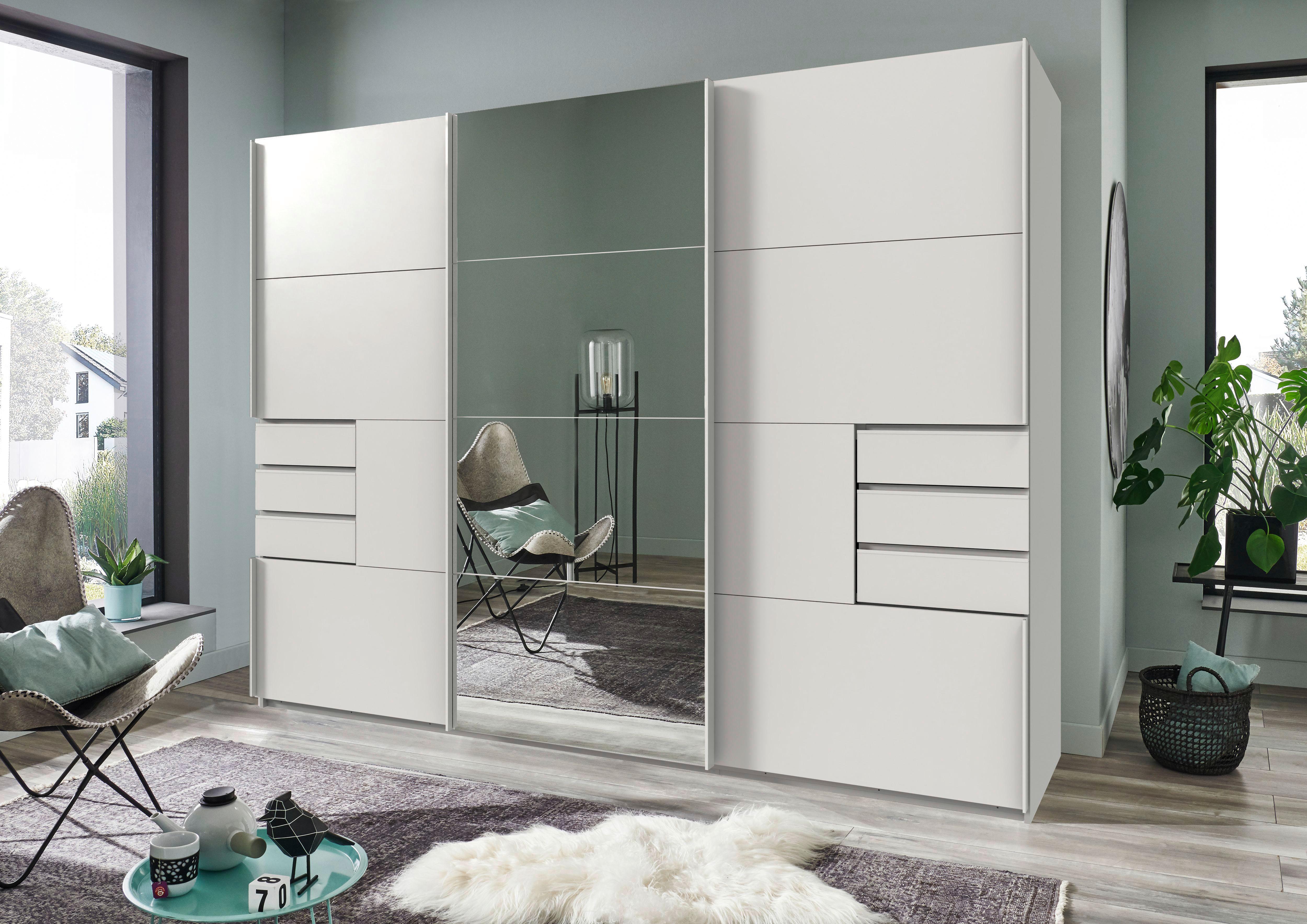 Schwebetürenschrank Saigon ca. 270x210 cm Weiß - Klar/Weiß, KONVENTIONELL, Glas/Holzwerkstoff (270/210/64cm) - MID.YOU