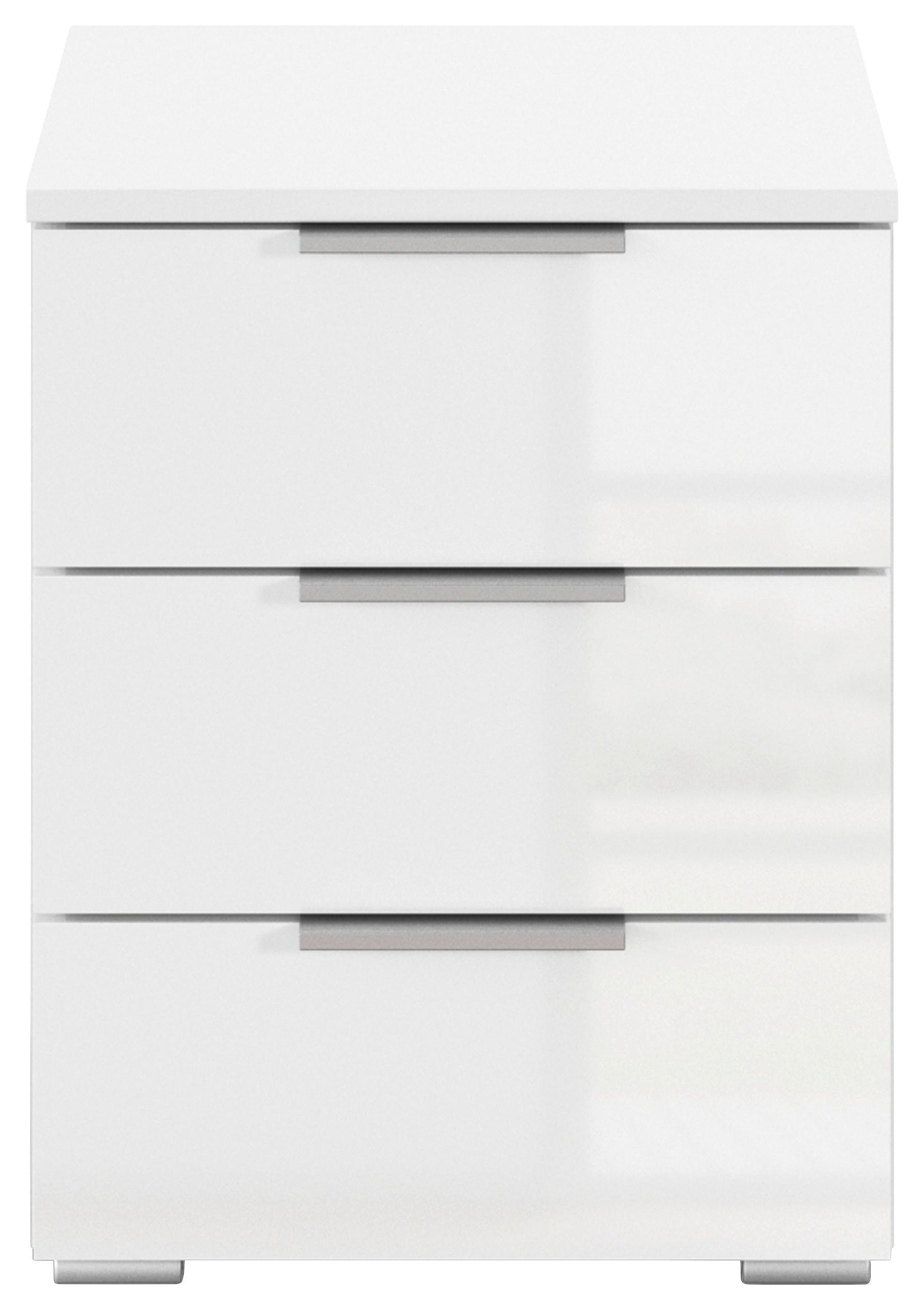 Noćni Ormarić Mars 3l-Hg - bijela/bijela visoki sjaj, Basics, drvni materijal/metal (40/52/40cm) - Modern Living