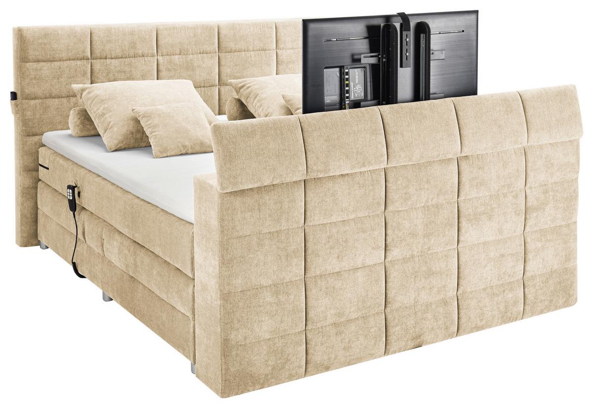 Boxspringbett Denver Sand ca. 180x200 cm mit Topper - Sandfarben, KONVENTIONELL, Textil (180/200cm) - Carryhome