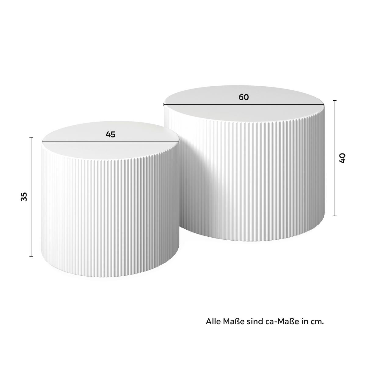 Couchtisch-Set Arlo Weiß MDF rund - Weiß, MODERN, Holzwerkstoff (60/45/40/35cm) - Bessagi Home