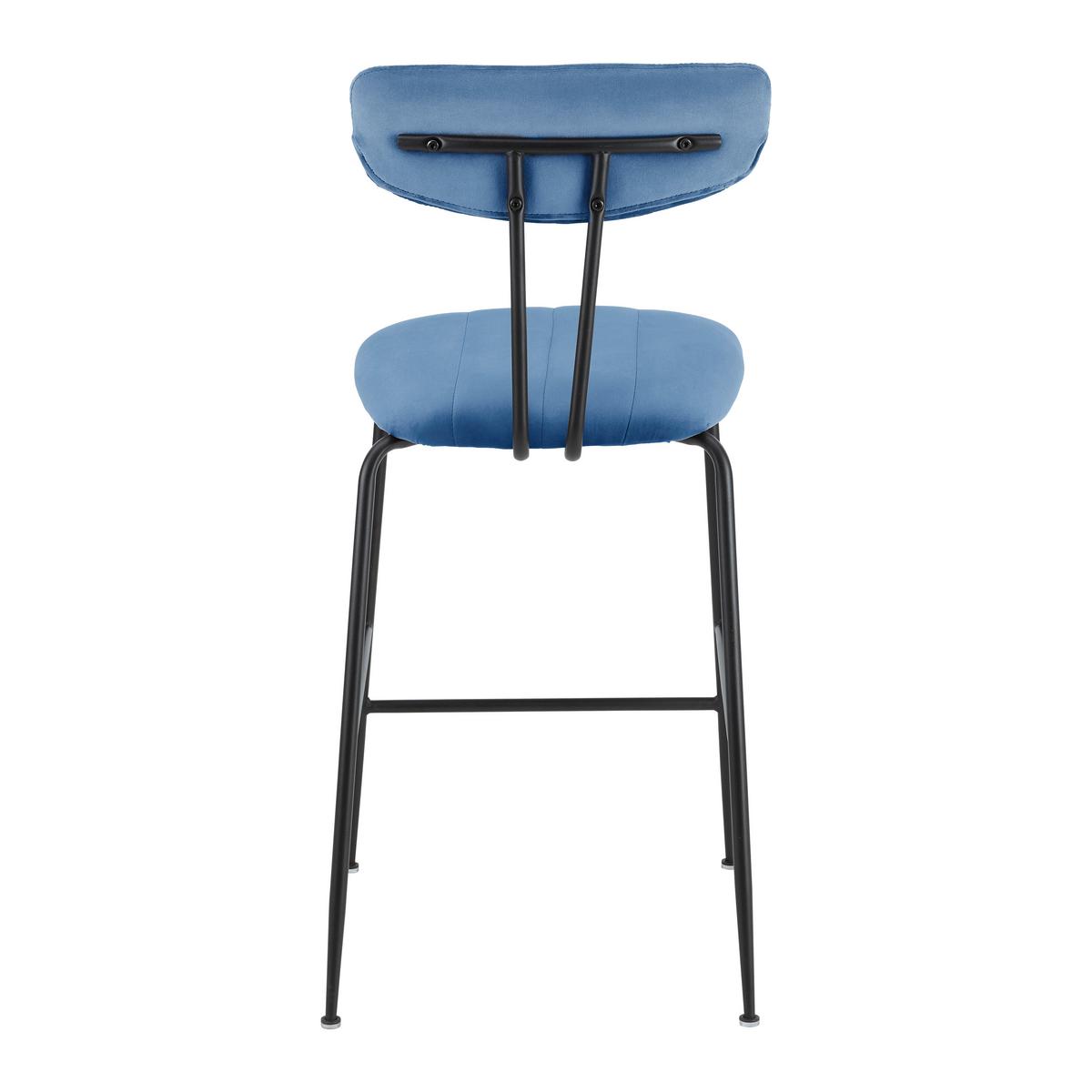 Barhocker Tylor Blau Samt Gepolstert - Blau/Schwarz, MODERN, Holz/Textil (48/102/52cm) - Bessagi Home