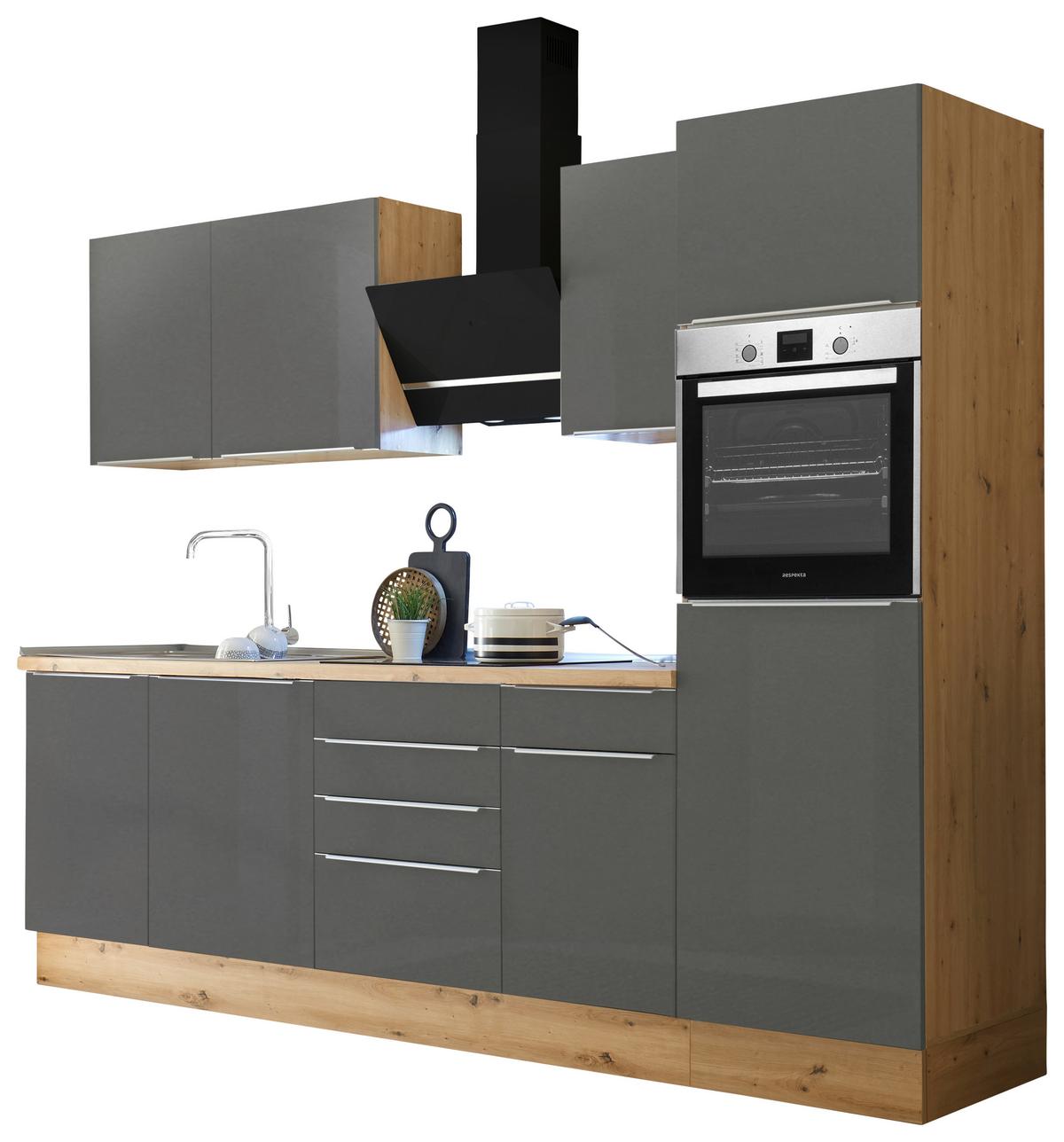 Küchenblock Marleen m. Geräten Grau B: ca. 280 cm - Anthrazit/Alufarben, LIFESTYLE, Holzwerkstoff/Kunststoff (280/211/60cm) - Respekta