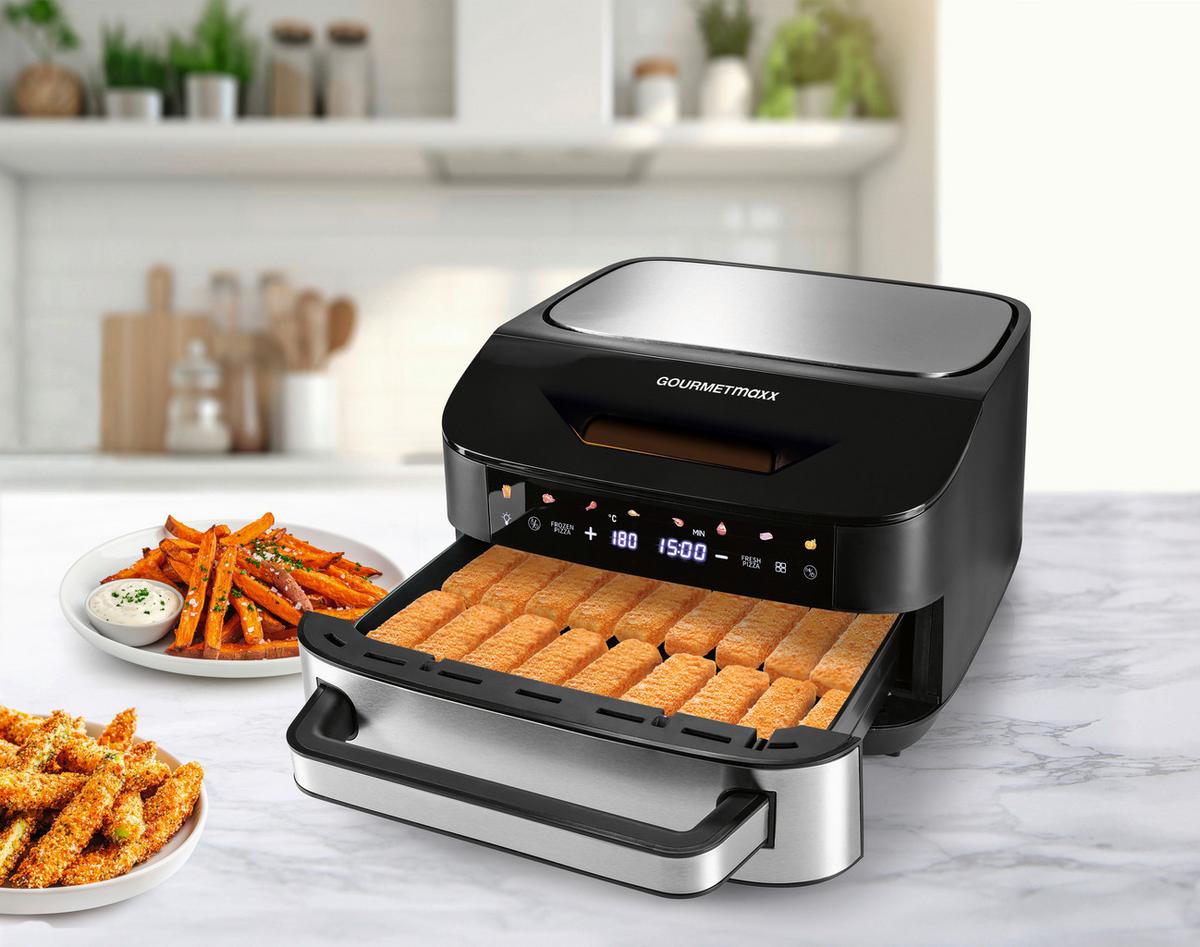 FRYTKOWNICA BEZTŁUSZCZOWA 16428 - kolor srebrny/czarny, Basics, tworzywo sztuczne/metal (32,5/41/24cm) - GOURMETMAXX