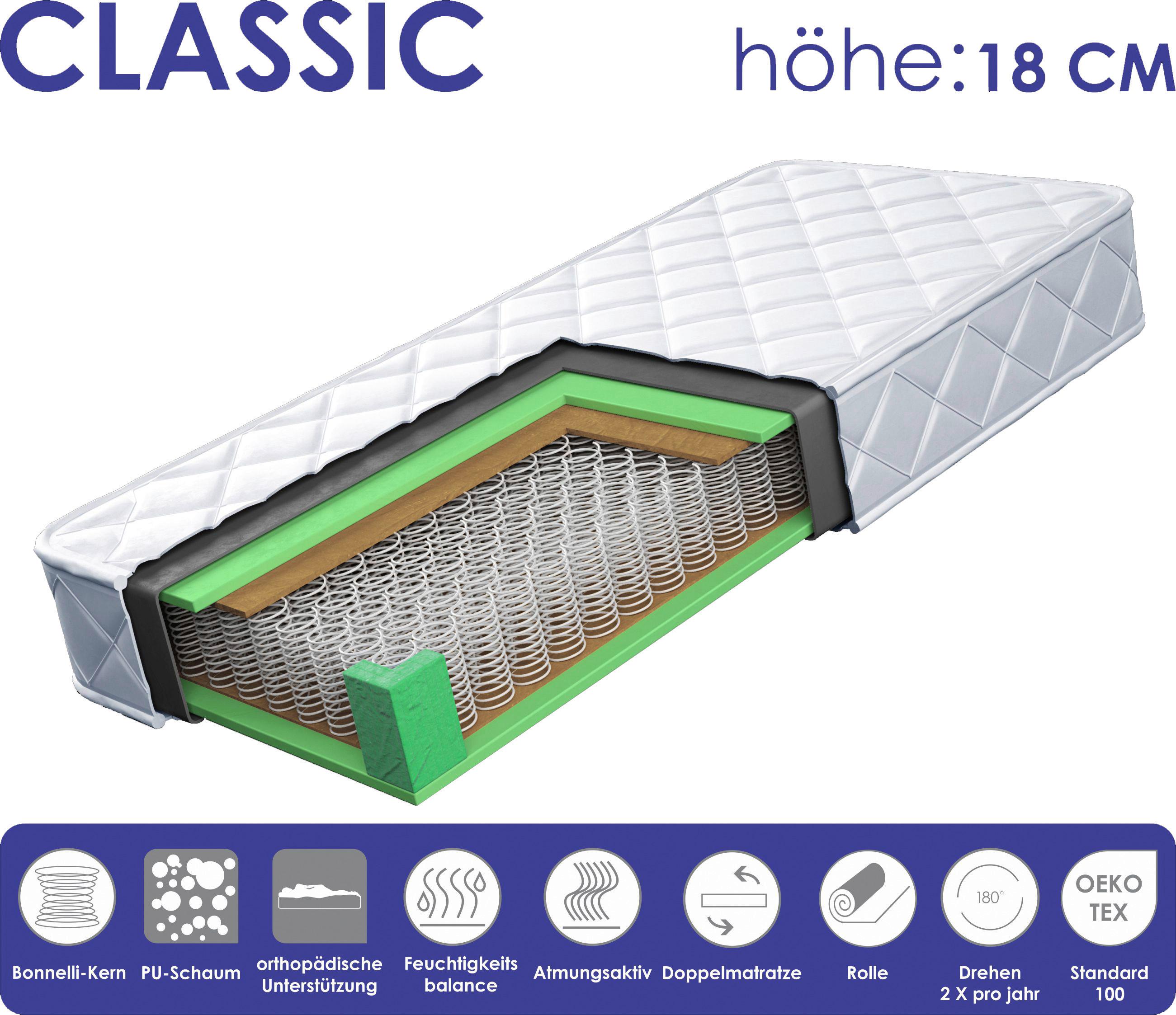MATERAC Z RDZENIEM SPRĘŻYNOWYM CLASSIC - biały, Basics, tkanina (90/200cm) - Boxxx