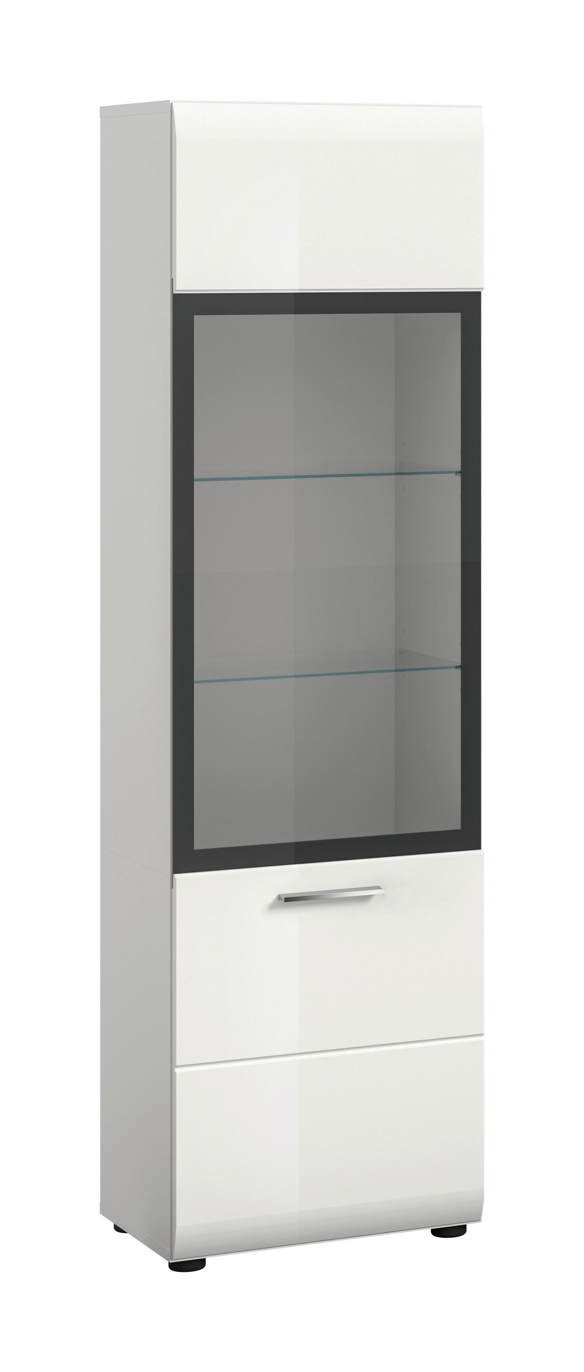 Vitrina Ice, Bela Visok Sijaj - srebrne barve/črna, Design, umetna masa/steklo (45/160/34cm) - Livetastic