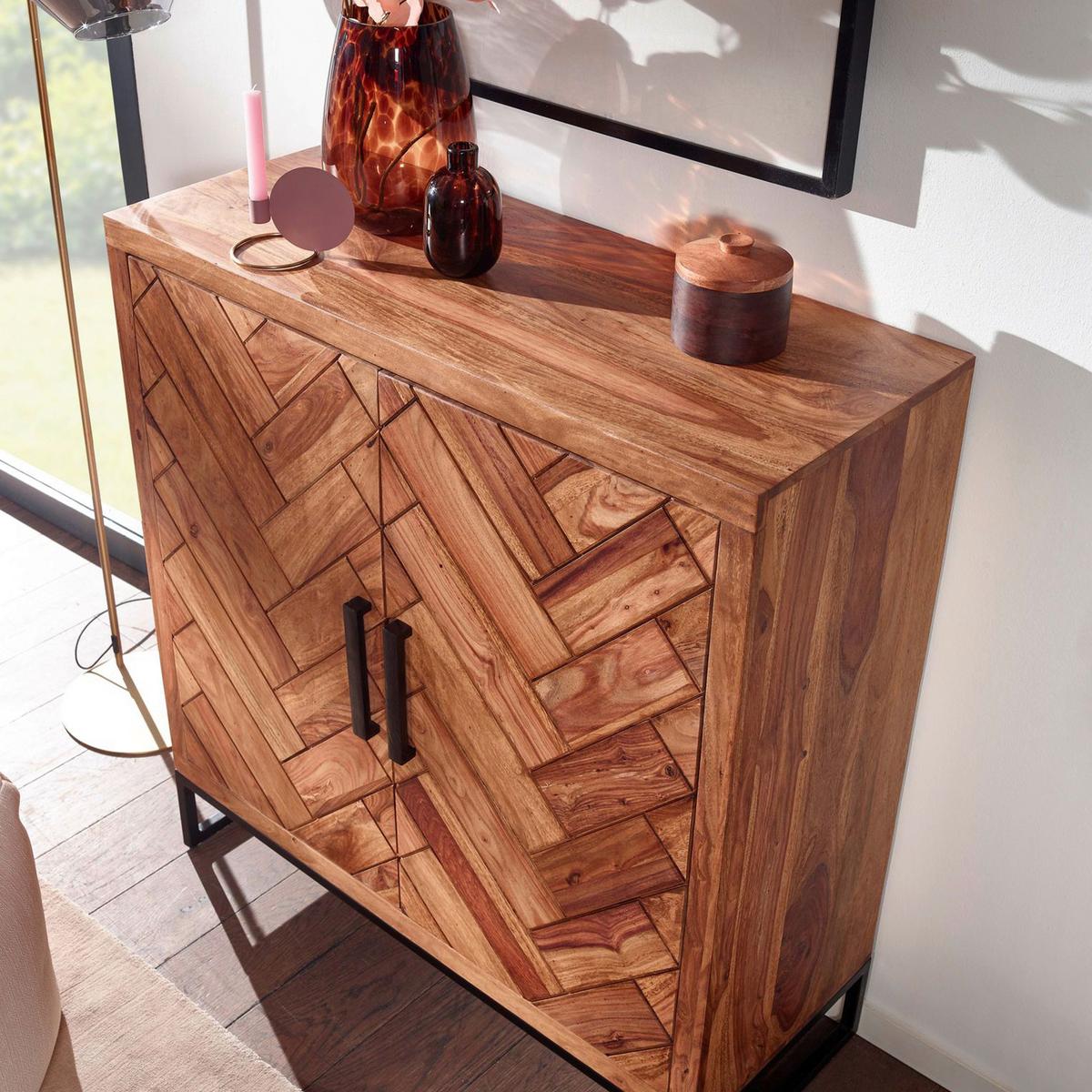 Komoda Wohnling, Pravi Les - črna/barve indijskega rožnega lesa, Design, kovina/les (100/105/40cm) - MID.YOU