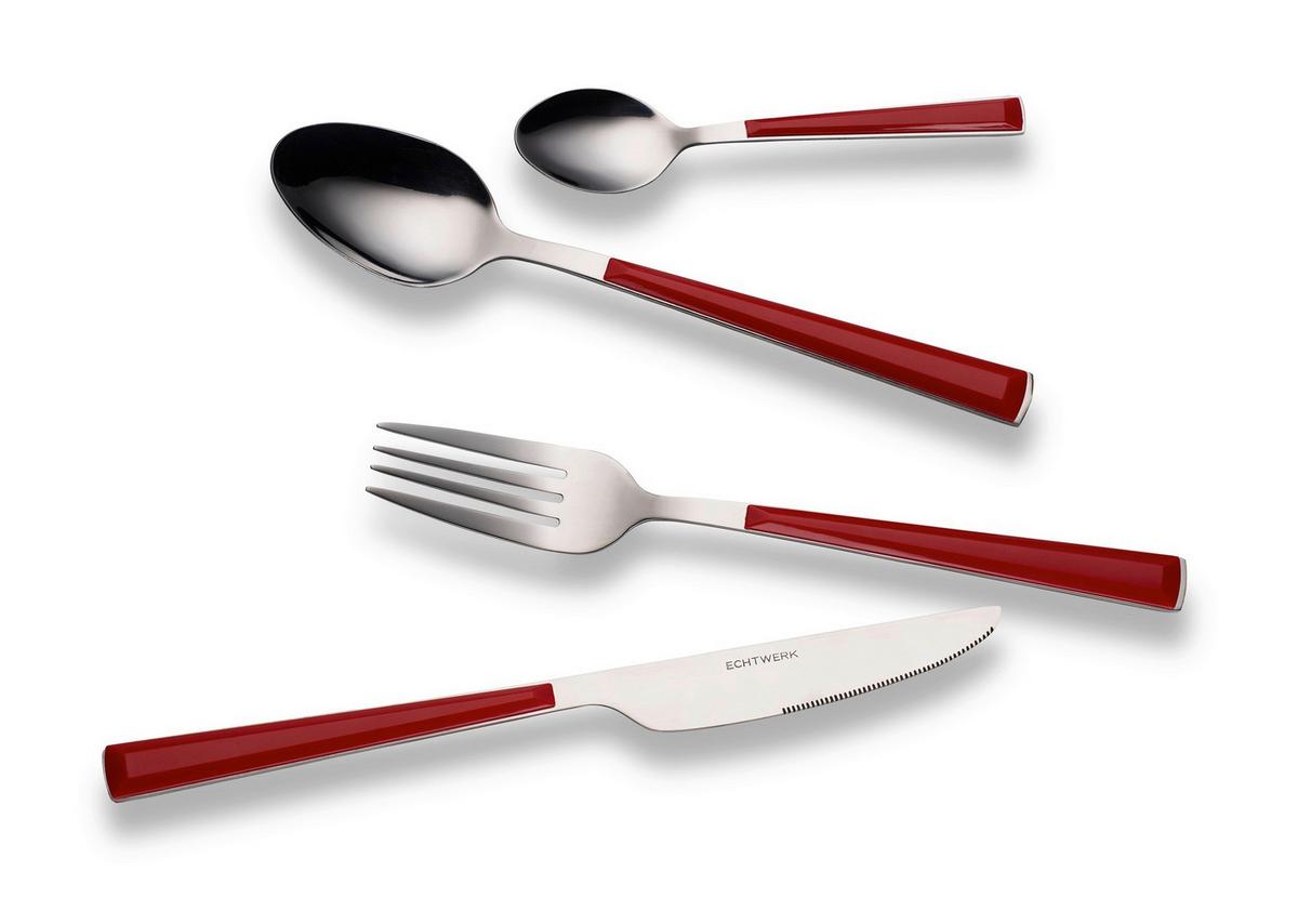 Besteckset Basic Rot/Silber 24-teilig - Rot/Silberfarben, Basics, Metall - Echtwerk