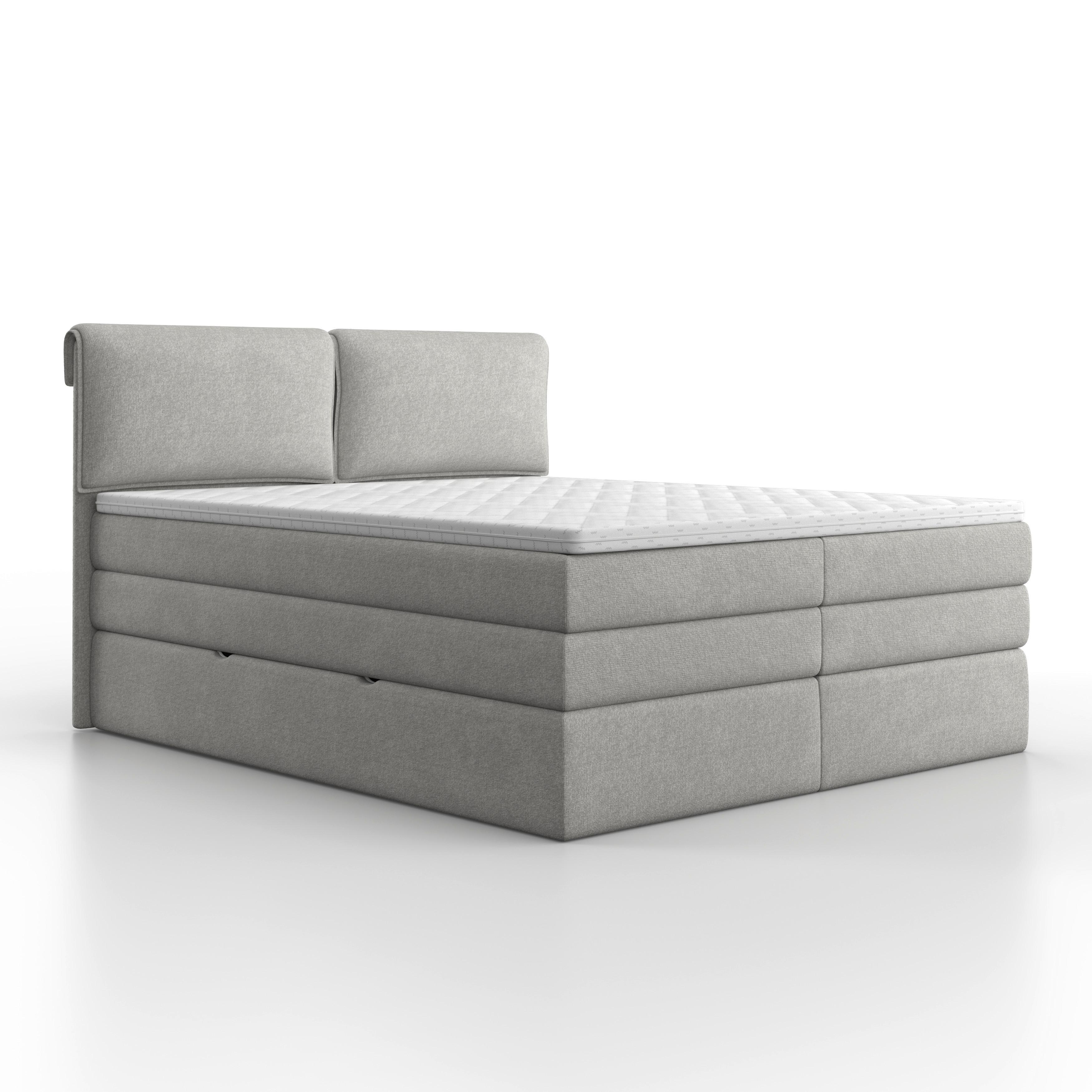 Boxspringbett Mosamo ca. 180x200 cm Hellgrau mit Topper - Hellgrau/Schwarz, MODERN, Holz/Holzwerkstoff (180/200cm) - Bessagi Home