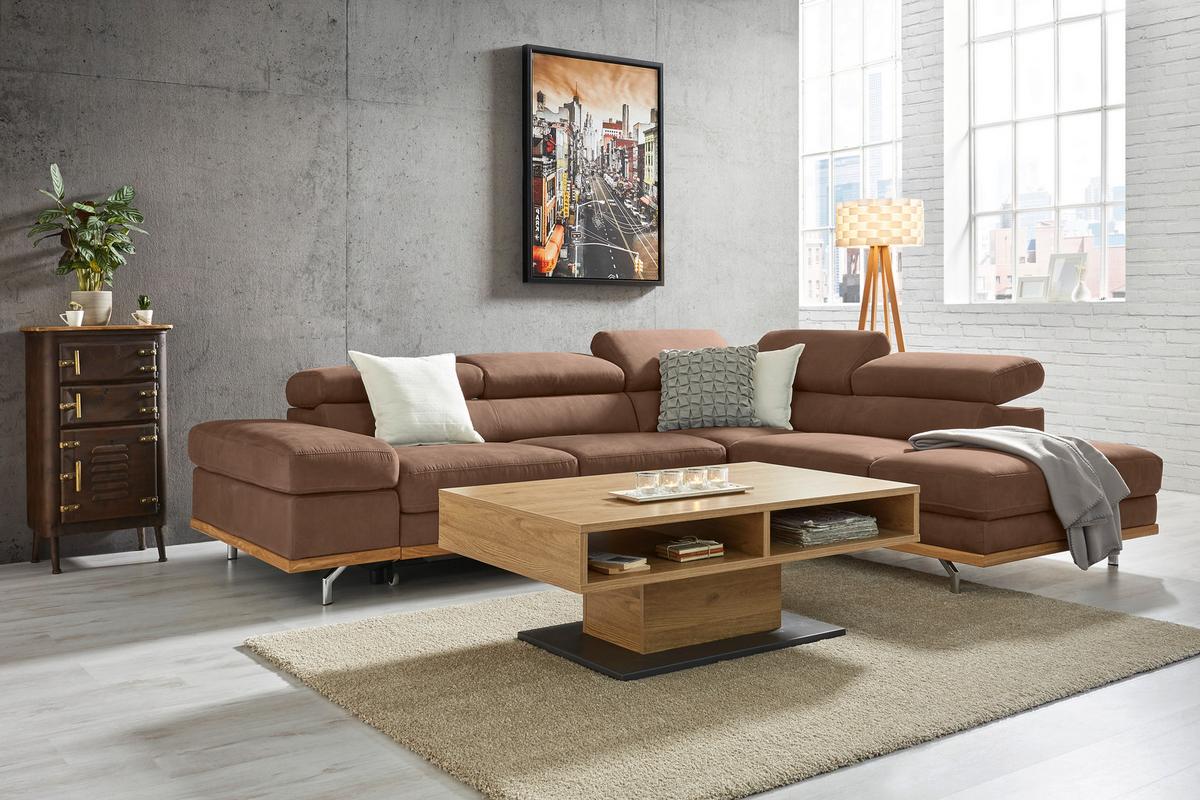 Wohnlandschaft Carmen in Braun mit Bettfunktion - Chromfarben/Braun, KONVENTIONELL, Holz/Textil (292/93/226cm) - Based
