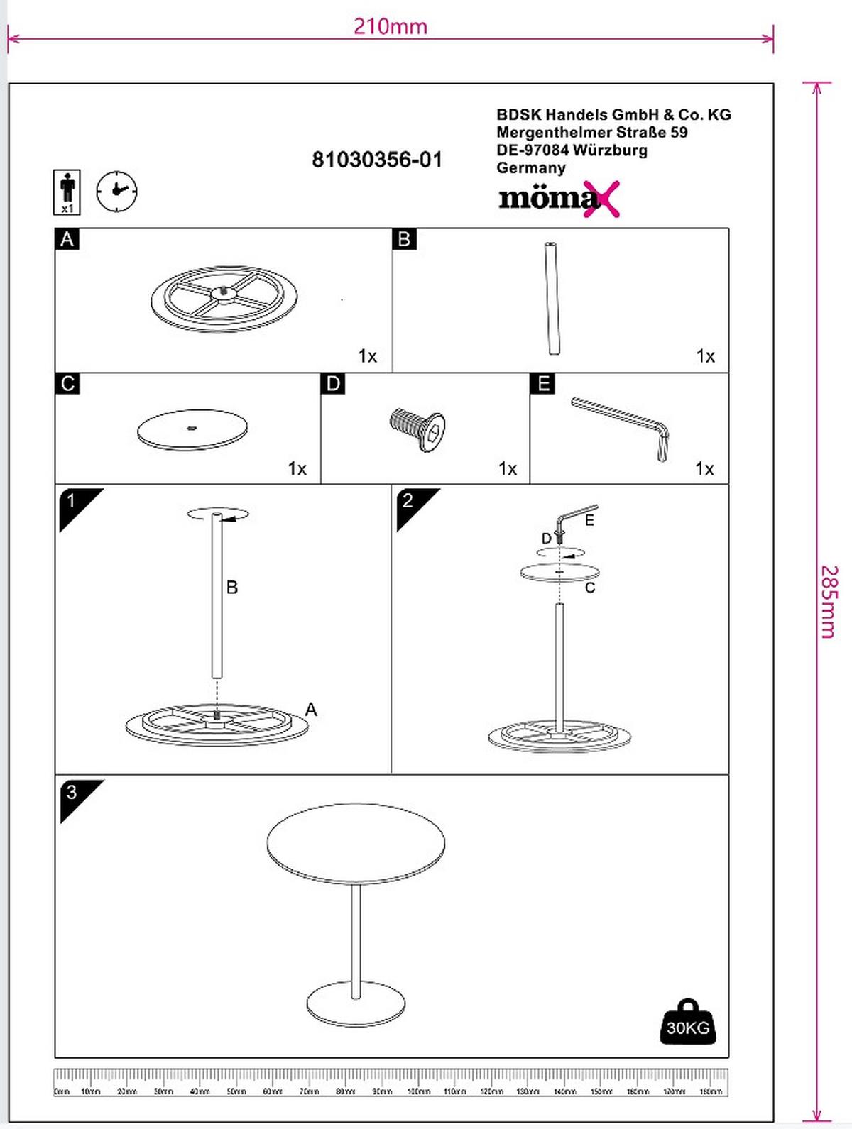 Beistelltisch Elian -Trend- - Chromfarben/Schwarzbraun, Modern, Stein/Metall (40/40/45cm) - Mömax