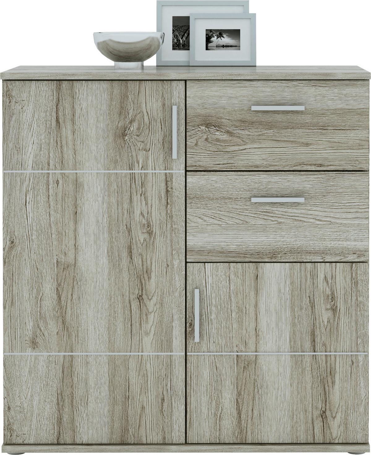Komoda Jonas - siva/boje hrasta, Moderno, drvni materijal/plastika (87,9/92,2/38,5cm) - Modern Living