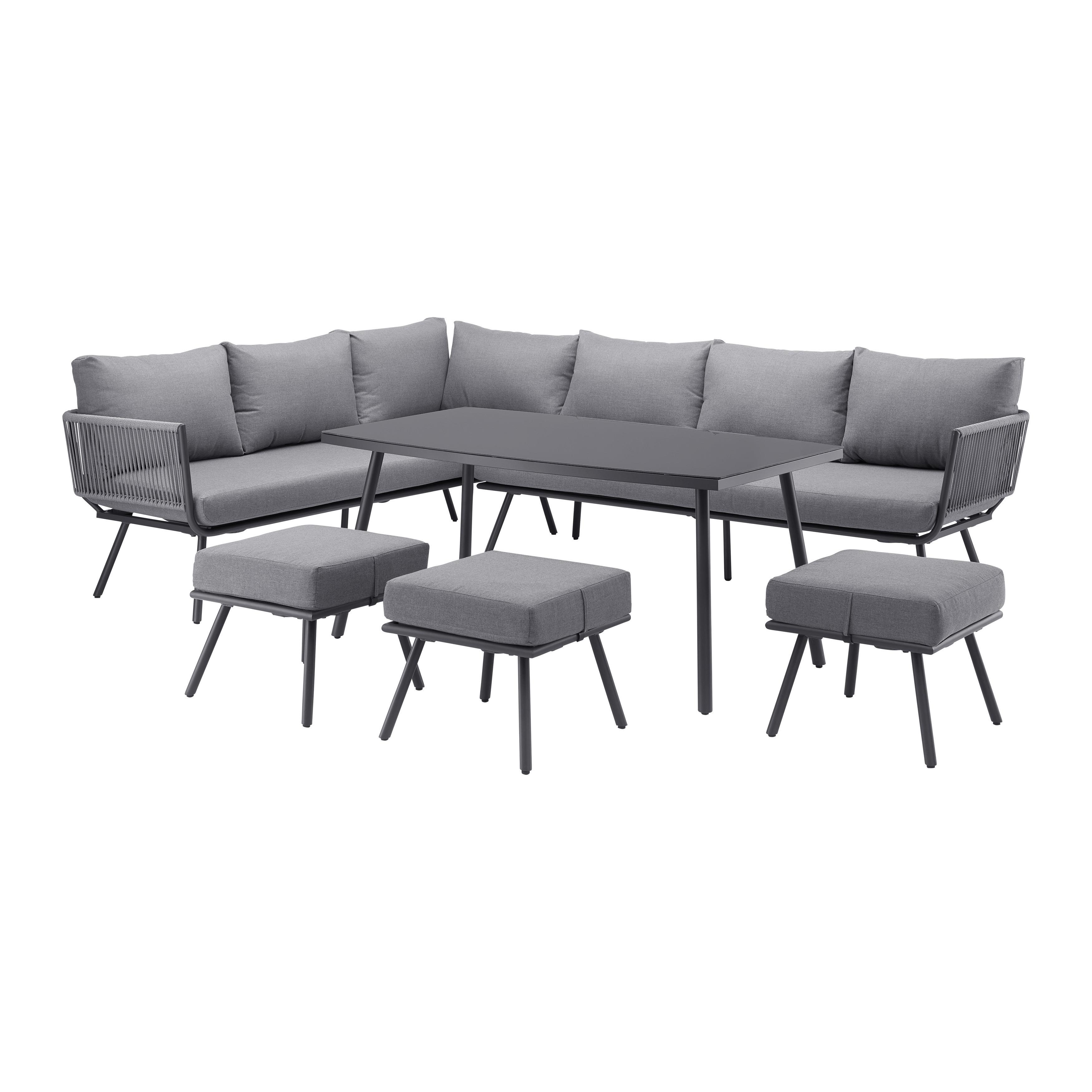 LOUNGESET CAMILLA - grå, Modern, metall/glas (252/65/68cm) - Bessagi Garden