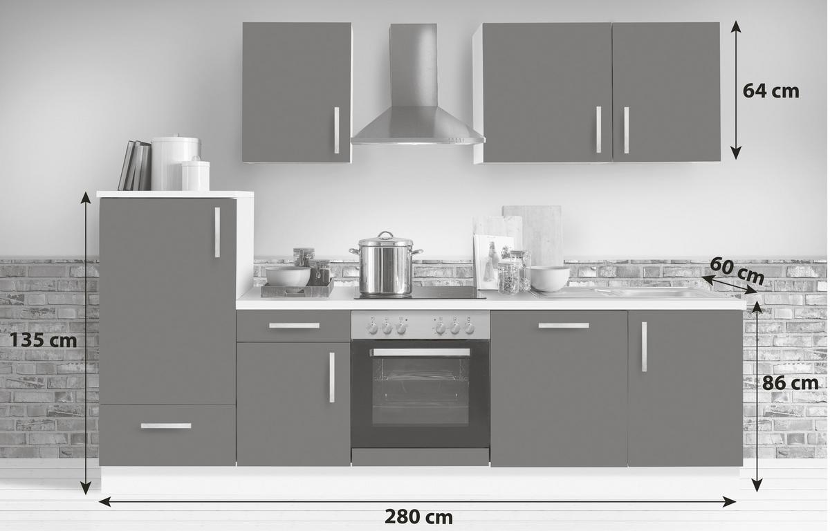 Küchenblock White-Premium Grau/Weiß B: ca. 280cm - Schieferfarben/Silberfarben, KONVENTIONELL, Holzwerkstoff/Metall (280cm) - Menke
