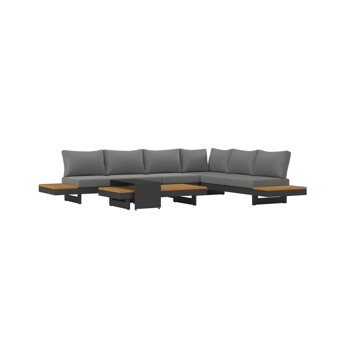 Loungegarnitur Amaia Grau, Outdoorgewebe - Dunkelgrau/Grau, Modern, Holz/Textil (323/80/70cm) - Bessagi Garden