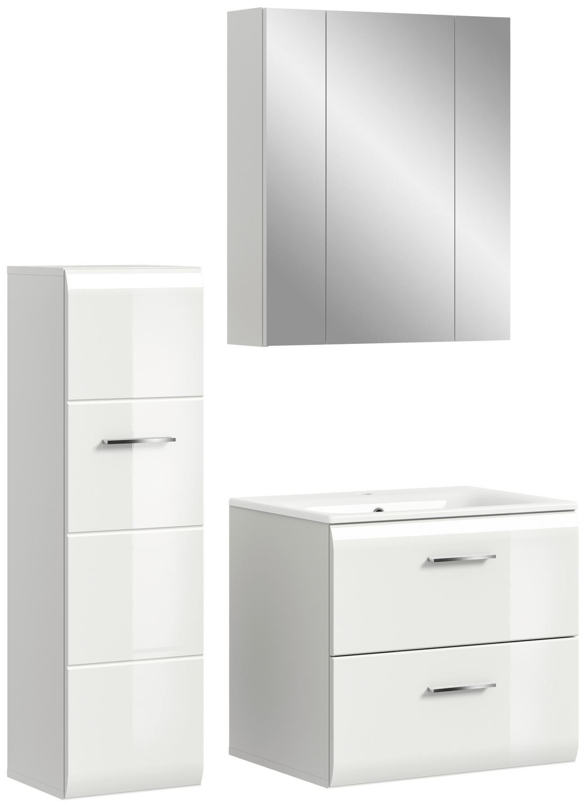 Badezimmer Ice 3-tlg. ca. 90 cm Weiß - Weiß Hochglanz/Silberfarben, MODERN, Keramik/Holzwerkstoff (90cm) - MID.YOU