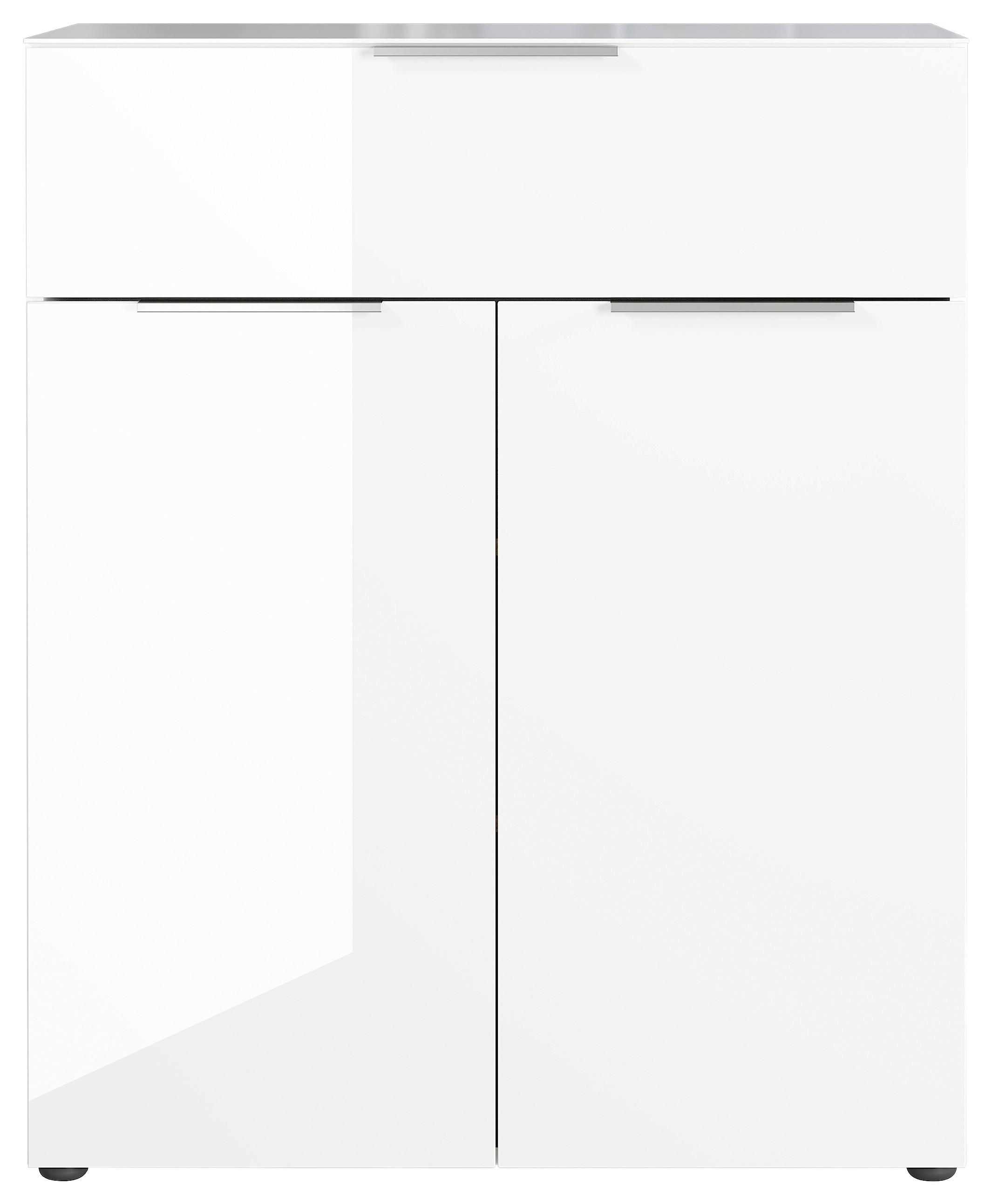 Kommode Oakland in Weiß - Silberfarben/Schwarz, MODERN, Glas/Holzwerkstoff (83/102/42cm) - Premium Living