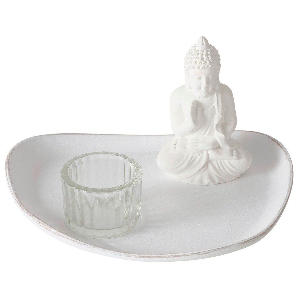 Dekotablett Namaste I in Weiß