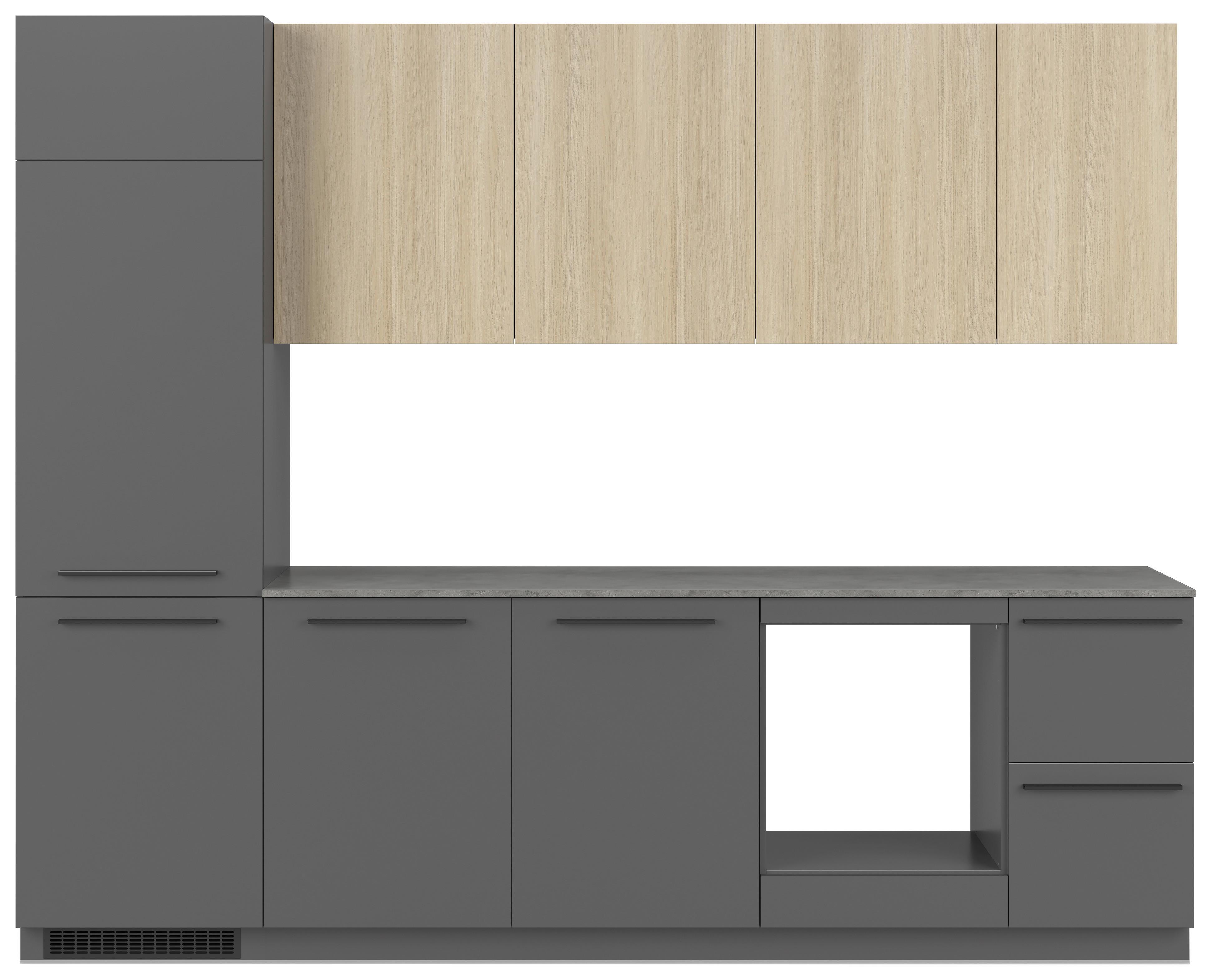 Bucatarie Standard Milino - culoare lemn stejar/grafit, Basics, material pe bază de lemn (285/230/60cm) - Visiona
