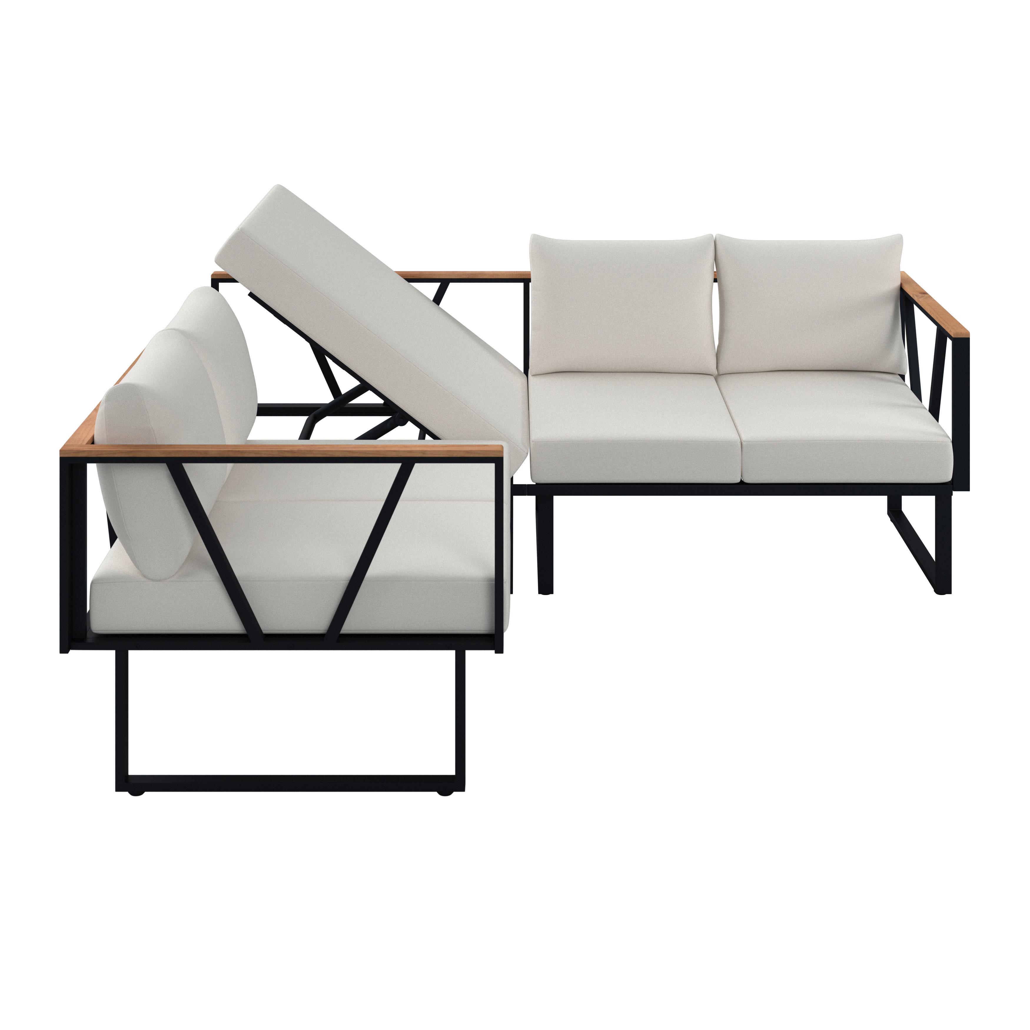 Kerti Garnitúra Loretta - akácia színű/fekete, Modern, textil/fa (80/75/80cm) - Bessagi Garden