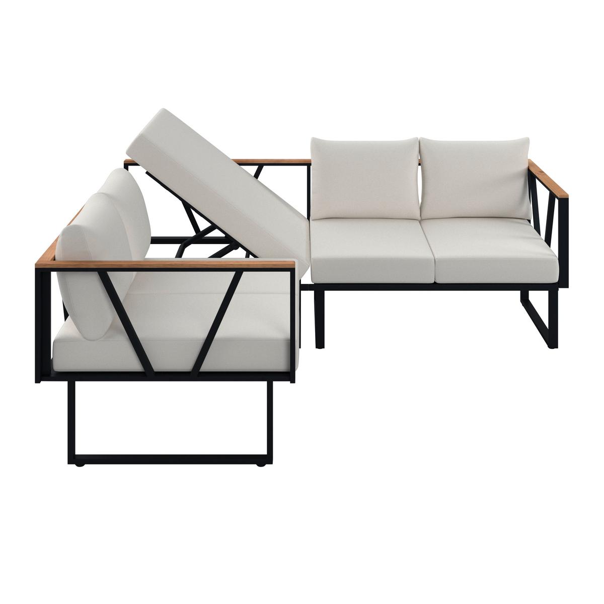 Loungegarnitur Loretta Creme Metall/Holz/Outdoorstoff - Creme/Schwarz, MODERN, Holz/Textil (80/75/80cm) - Bessagi Garden