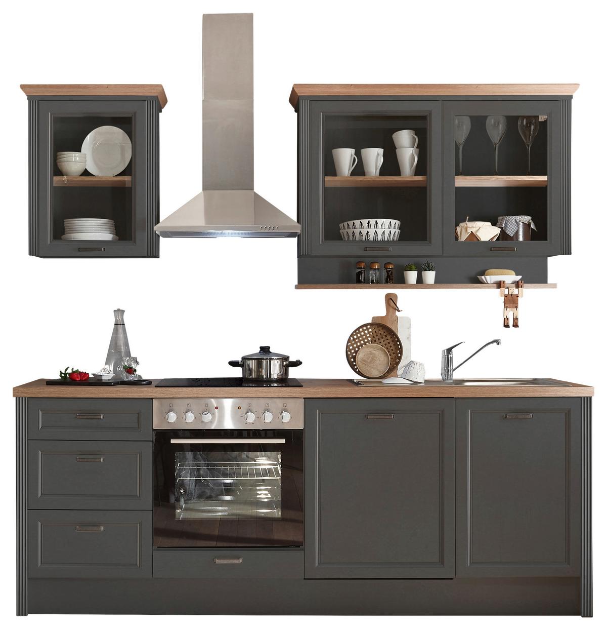 Küchenblock Jasmin mit Geräten ca. 235 cm Anthrazit/Eiche - Anthrazit/Eiche Artisan, LIFESTYLE, Glas/Holzwerkstoff (235cm) - P & B