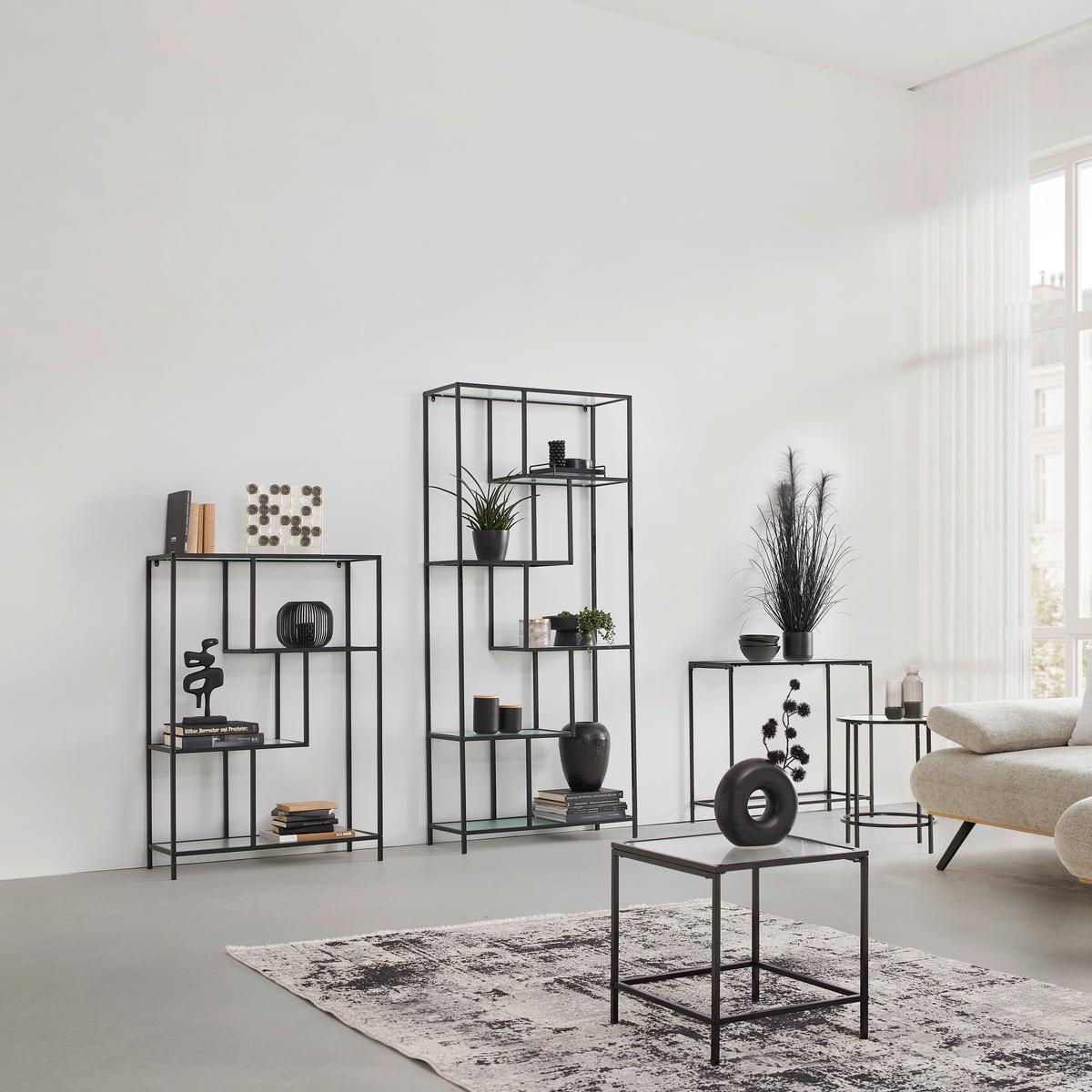 Regal Shine -Exklusiv- - črna, Moderno, kovina/steklo (80/180/30cm) - Mömax