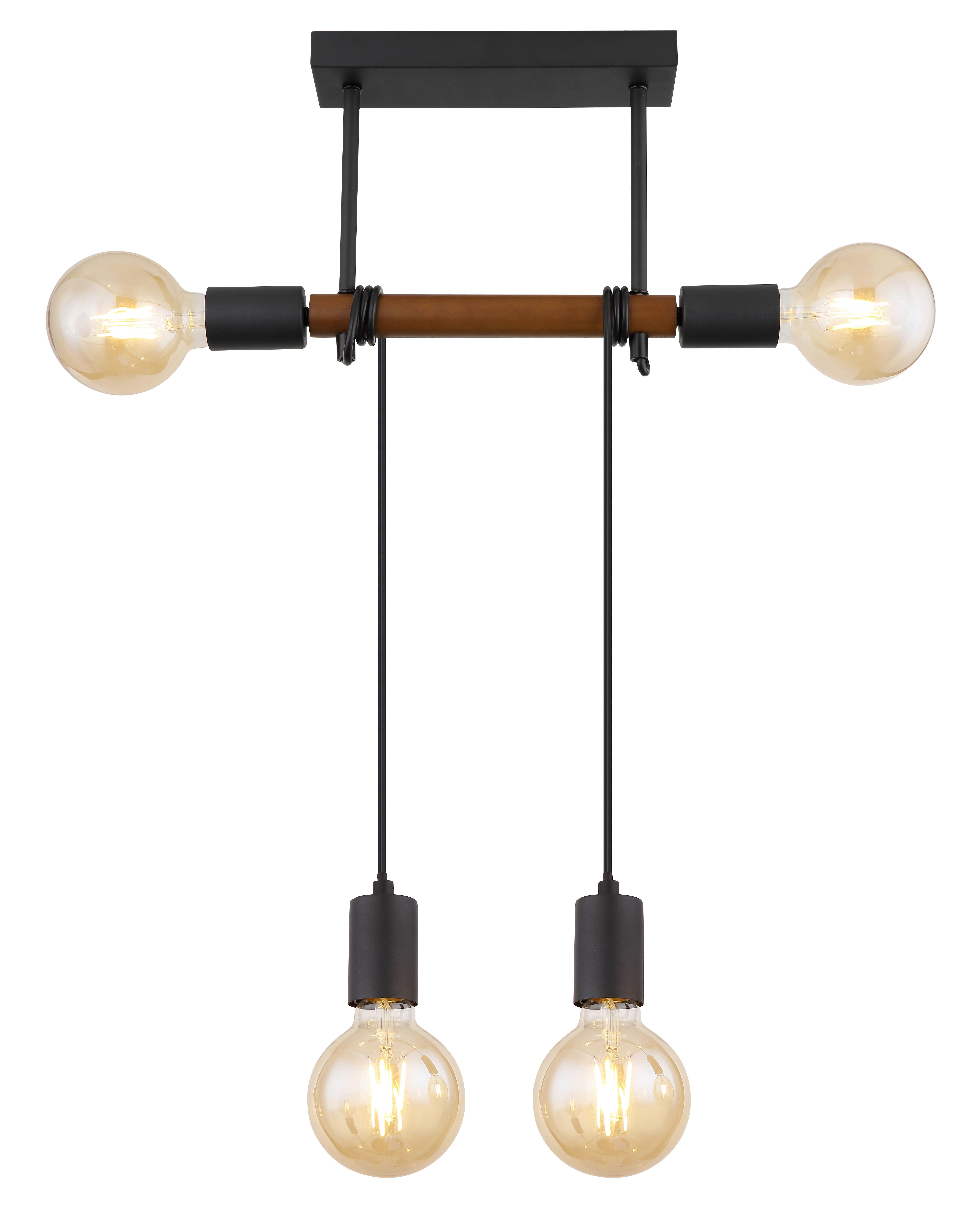 Hängeleuchte Heinrich Braun/Schwarz max. 40 Watt - Schwarz/Braun, Basics, Holz/Metall (39/6/100cm) - Globo