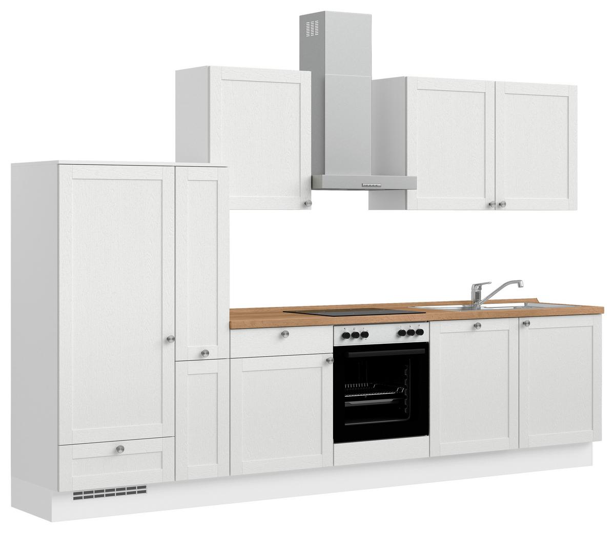 Küchenleerblock Frame Low o. Geräte Weiß - Edelstahlfarben/Eichefarben, MODERN, Holzwerkstoff/Metall (330cm) - Nobilia
