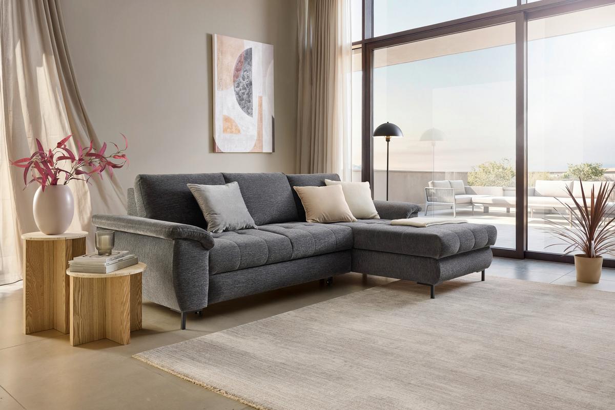 Ecksofa Focus L Grau Chenille - Schwarz/Grau, KONVENTIONELL, Holz/Textil (167/256cm) - Based