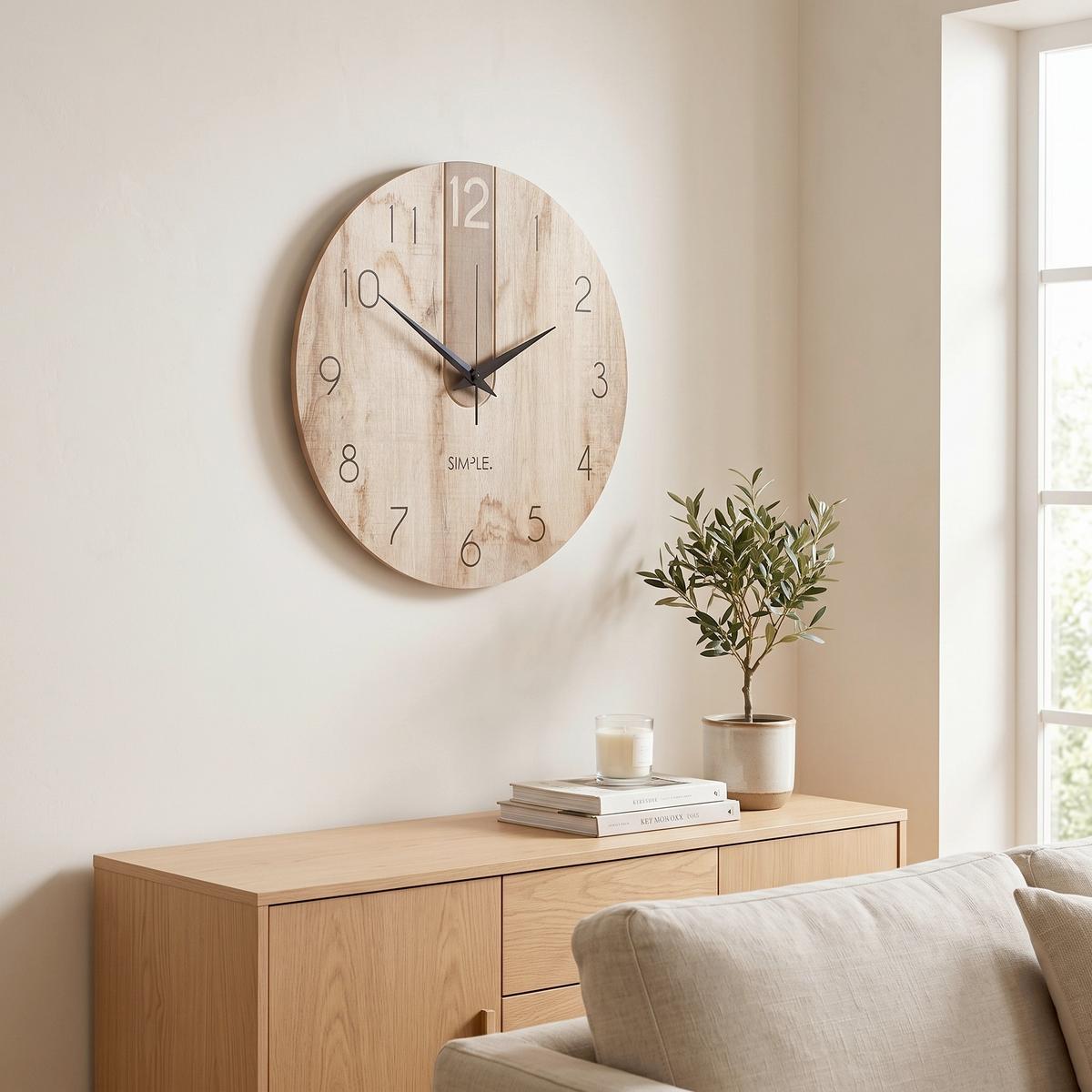 Wanduhr Schwarz/Eichefarben Ø ca. 57cm - Eichefarben/Schwarz, Basics, Holz/Kunststoff (57cm)