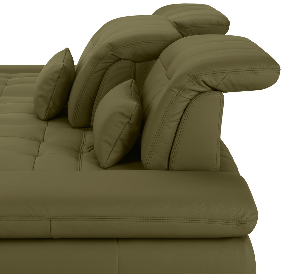 Wohnlandschaft Sanfino Leder Olivgrün - Chromfarben/Olivgrün, KONVENTIONELL, Leder/Metall (199/79-96/305cm) - Premium Living