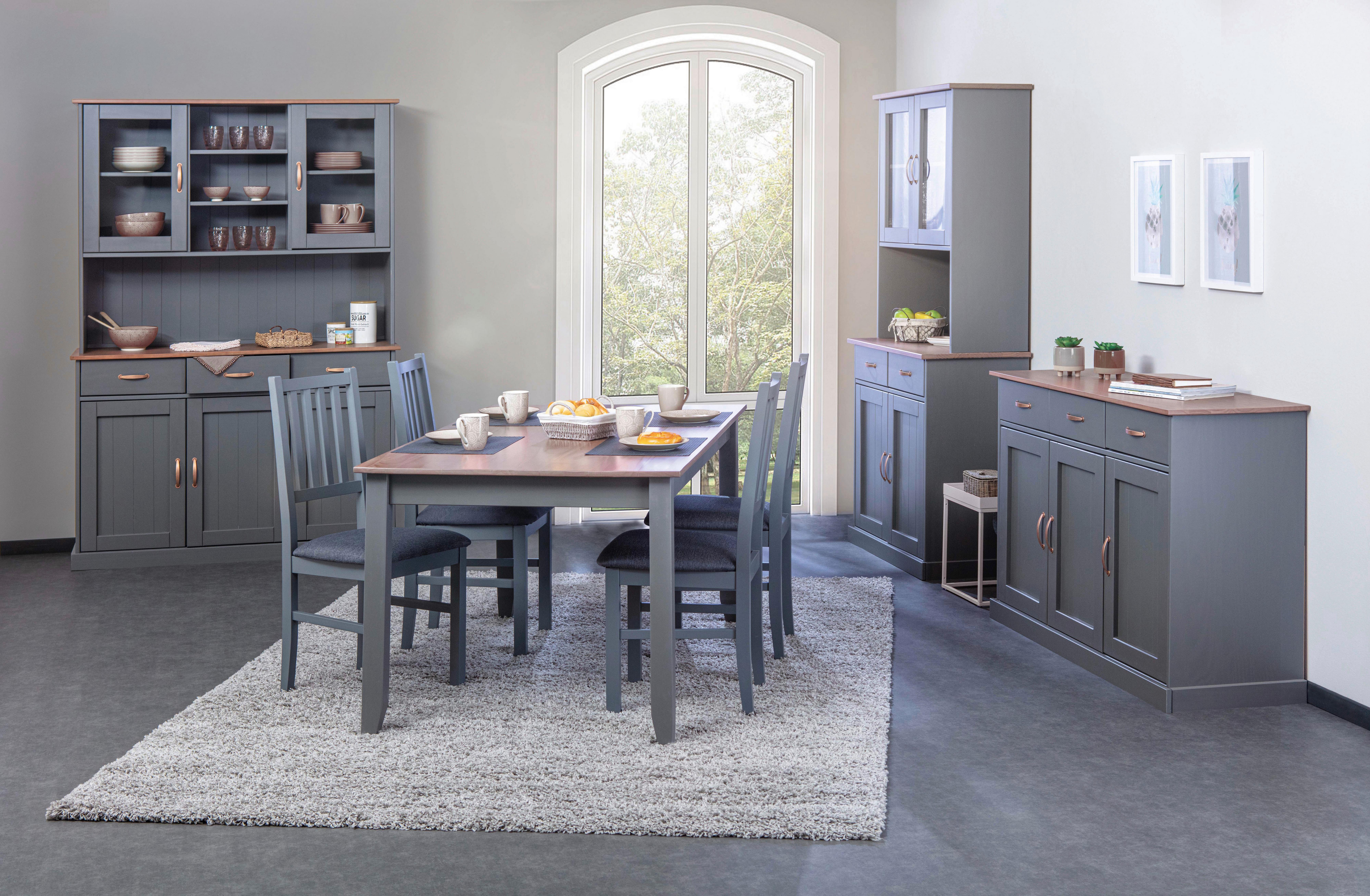 Anrichte Luzerna 5.1 B: 90 cm Kiefer massiv/Grau 4 Türen - Braun/Grau, KONVENTIONELL, Glas/Holz (90/190/45cm) - MID.YOU