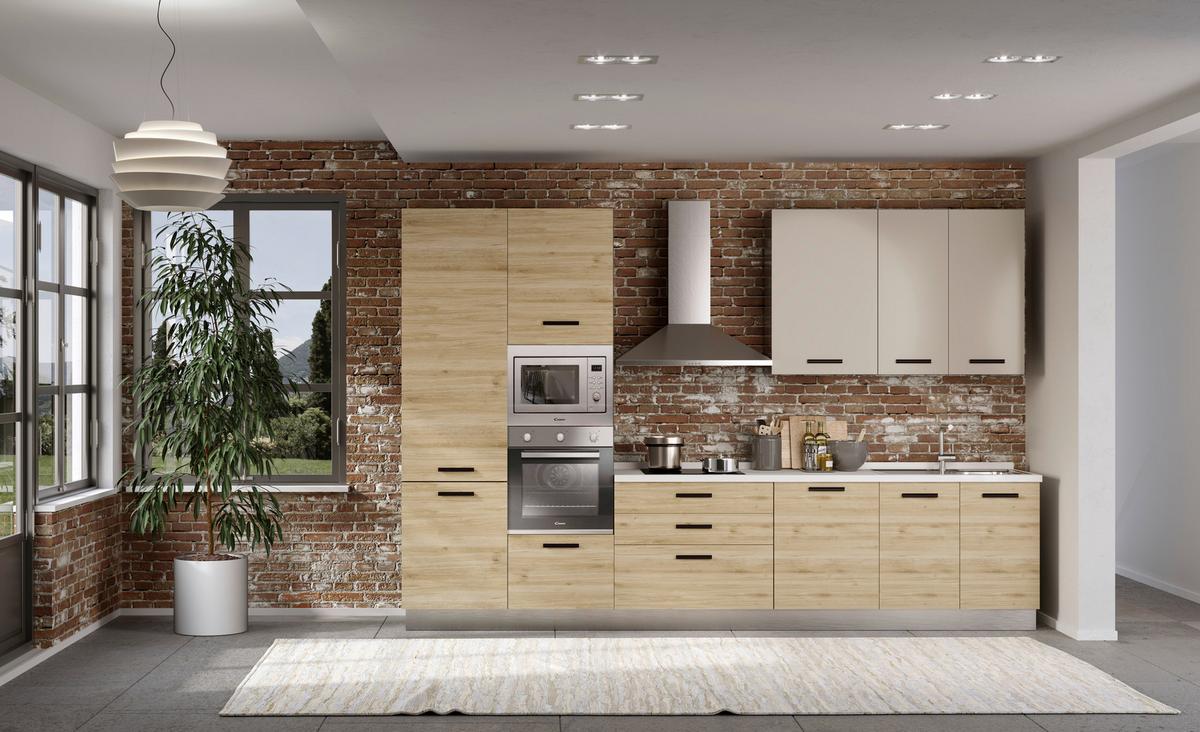 Bucatarie standard ROVERE - gri deschis/culoare lemn stejar, Modern, metal/material pe bază de lemn (360/240/60cm) - Mömax