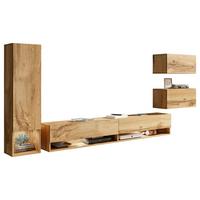 WOHNWAND AMADEO EICHE WOTAN 4-TEILIG - Weiß Hochglanz/Eiche Wotan, LIFESTYLE, Holzwerkstoff (270/130/32,5cm) - P & B