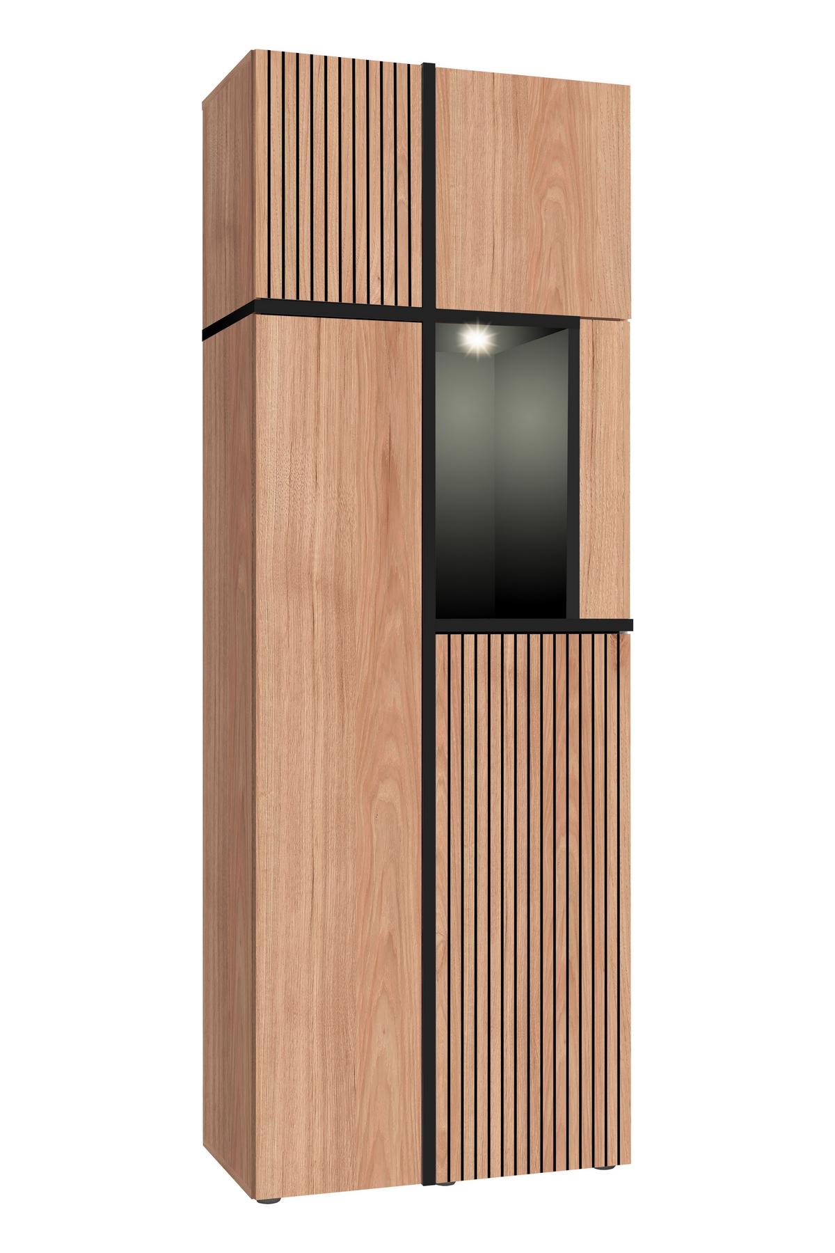 Ansamblu mobilier camera de zi CROSS - hicori/negru, Modern, material pe bază de lemn (330/195/50cm) - Bessagi