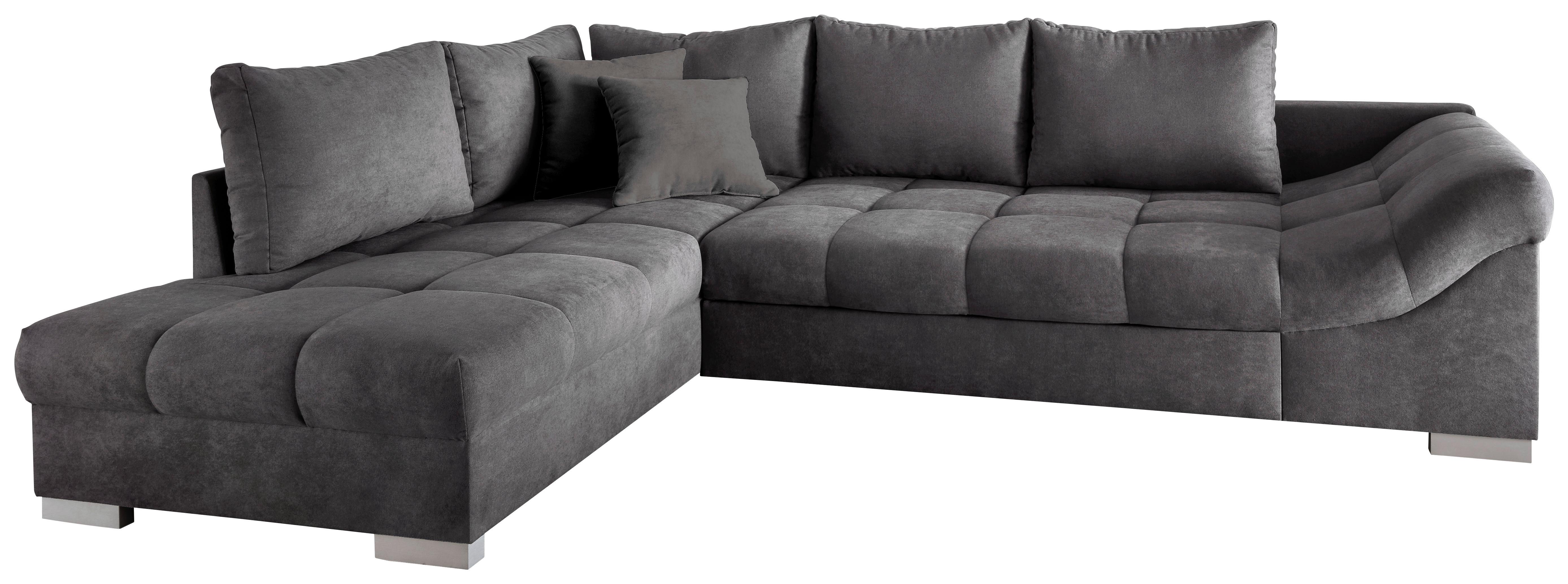 Wohnlandschaft Alvito Anthrazit Nylon/Mikrofaser - Anthrazit/Silberfarben, Design, Holz/Textil (202/298cm) - MID.YOU